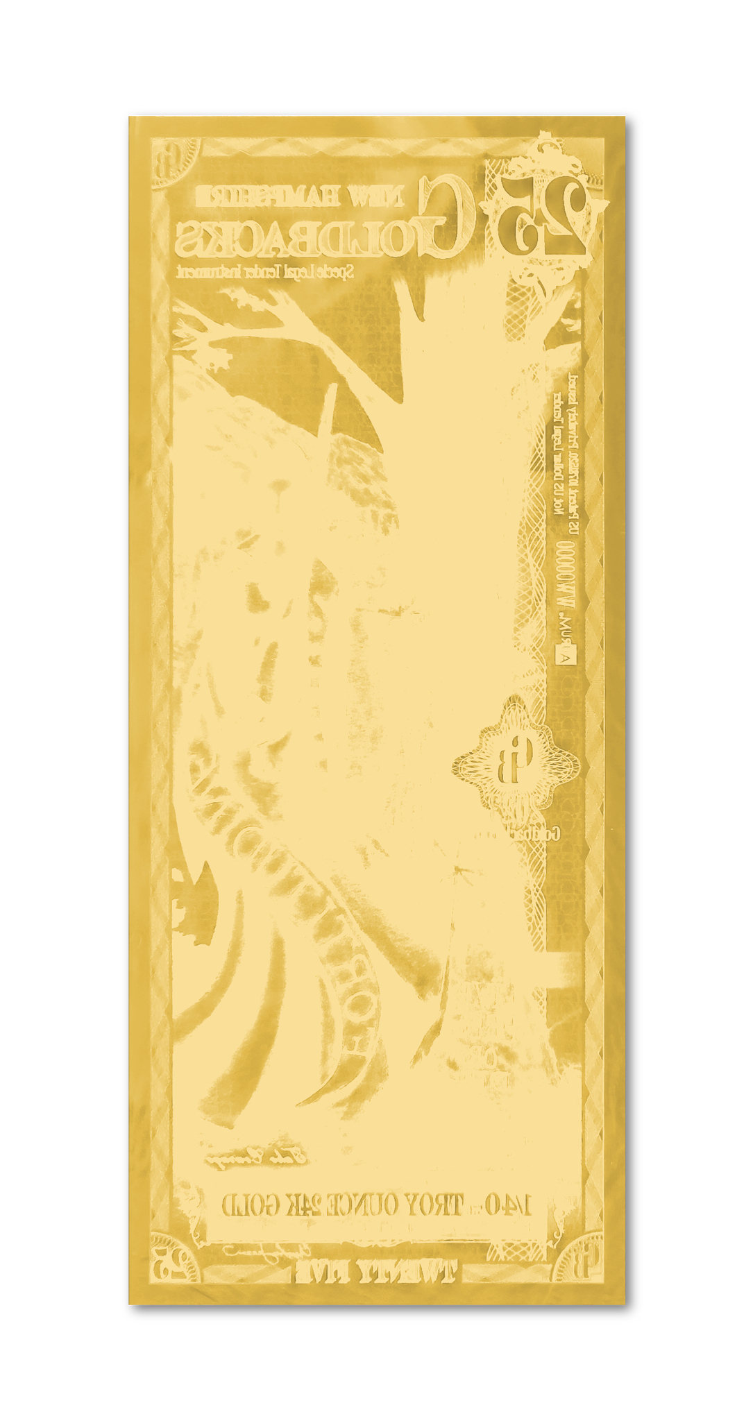 New Hampshire 25 Goldback (Classic Artwork), 1/40 troy ounce 24k gold