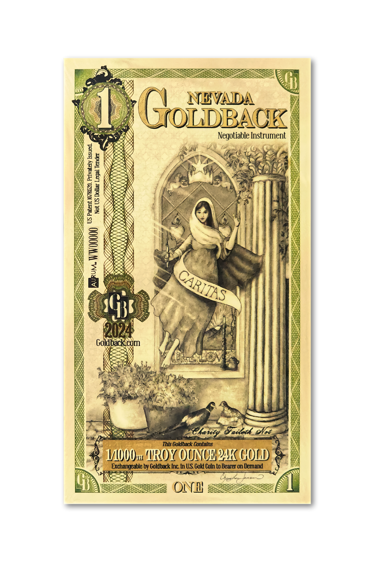 Nevada 1 Goldback (Classic Artwork), 1/1000 troy ounce 24k gold