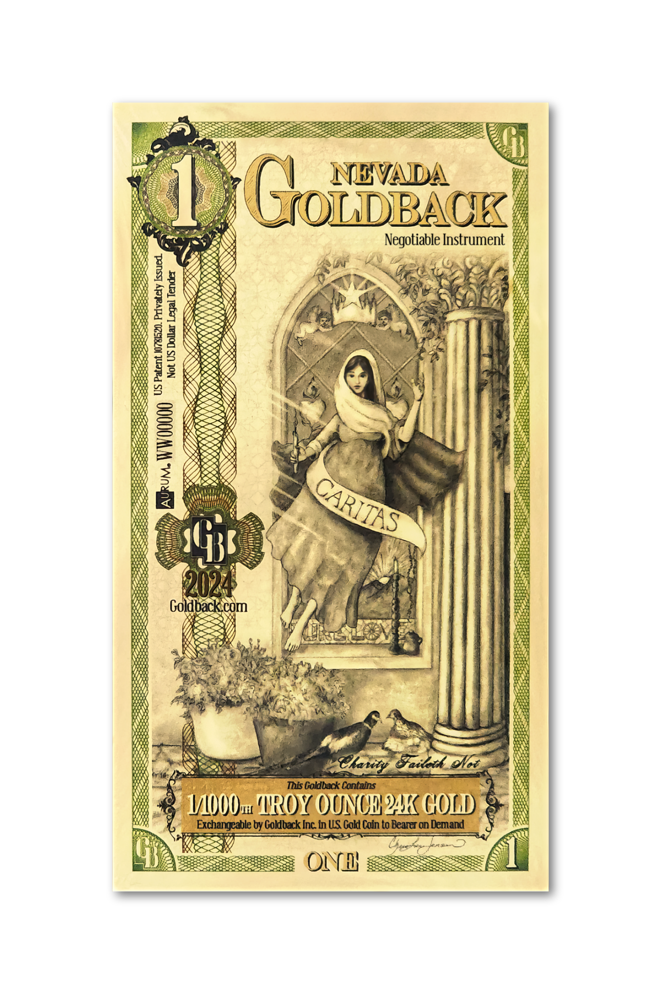 Nevada 1 Goldback (Classic Artwork), 1/1000 troy ounce 24k gold