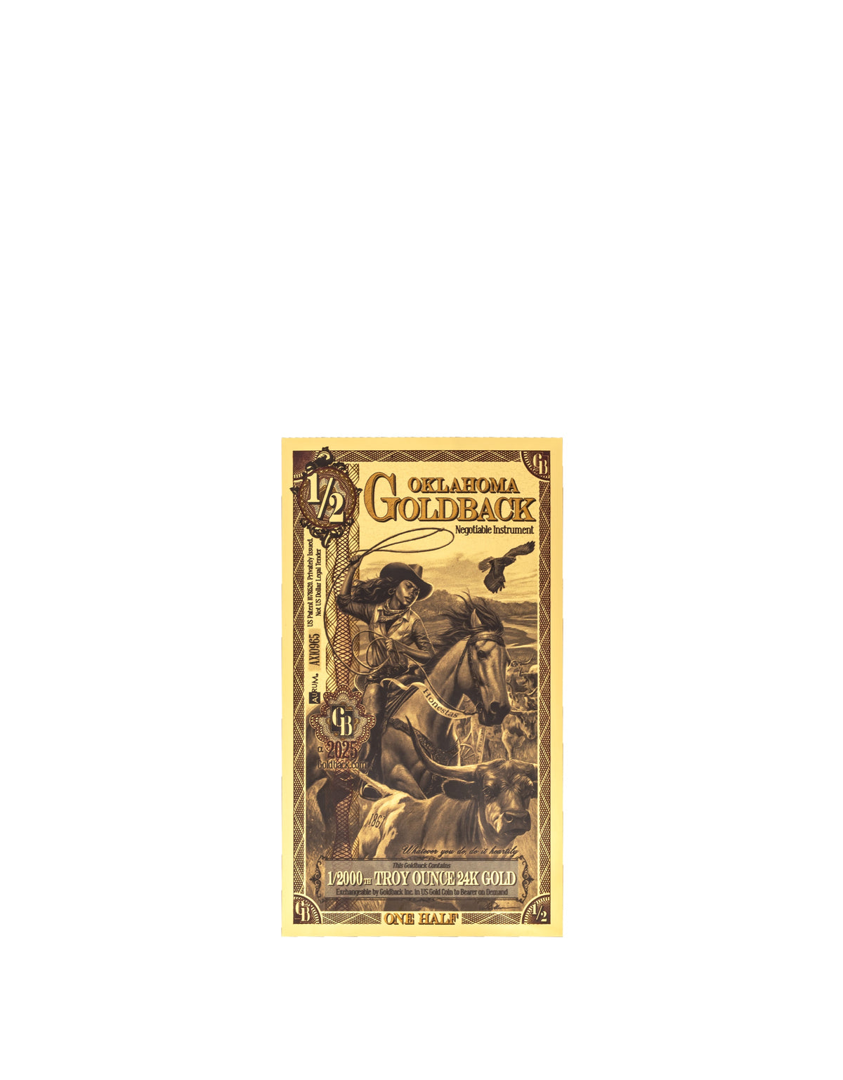 Oklahoma 1/2 Goldback — front