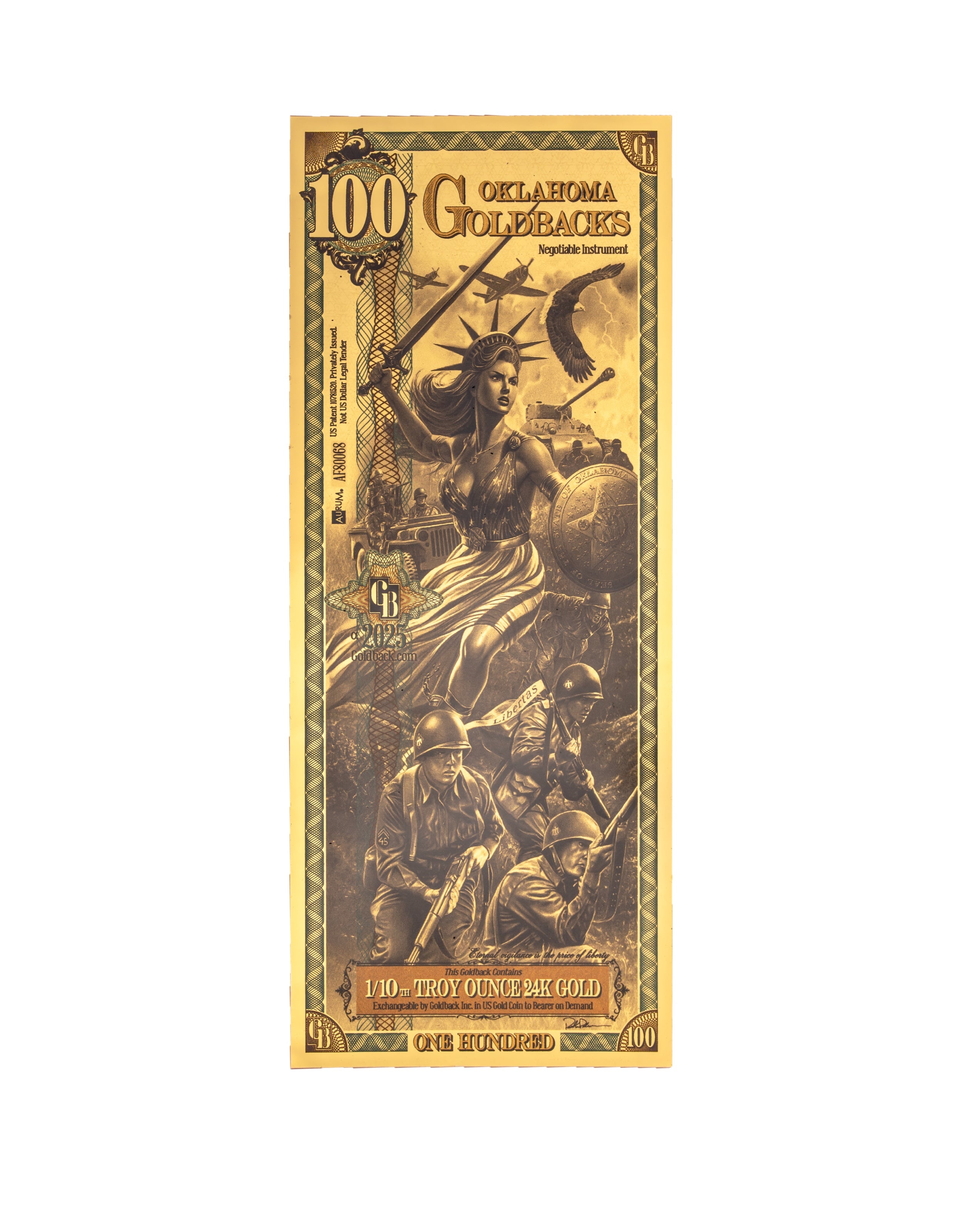 Oklahoma 100 Goldback — front