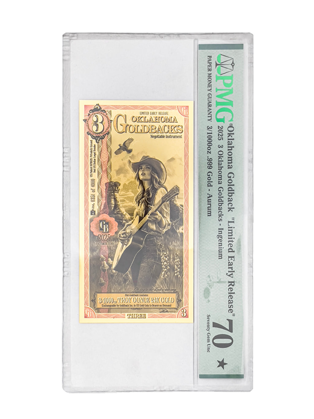 Oklahoma 3 Goldback Limited Early Release (LER) Graded — front