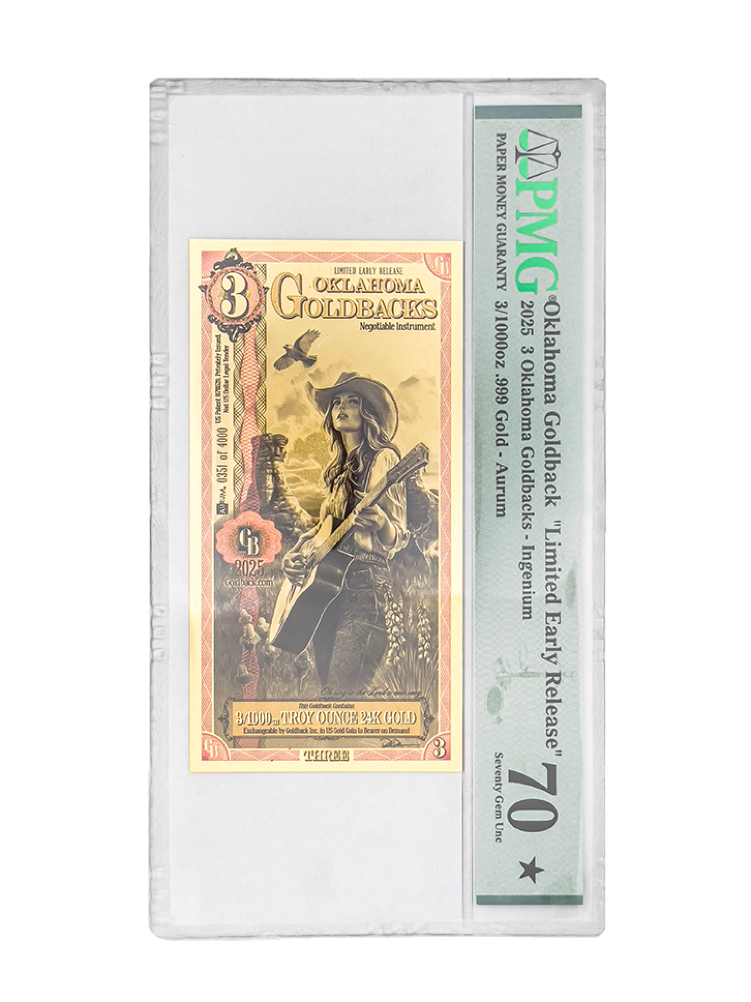 Oklahoma 3 Goldback Limited Early Release (LER) Graded — front