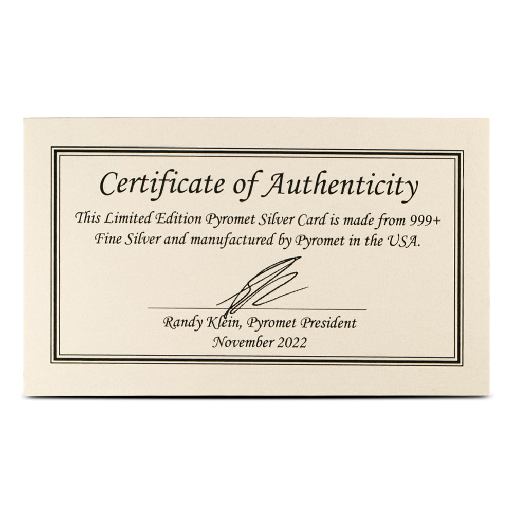 1 oz Pyromet Silver Card detail