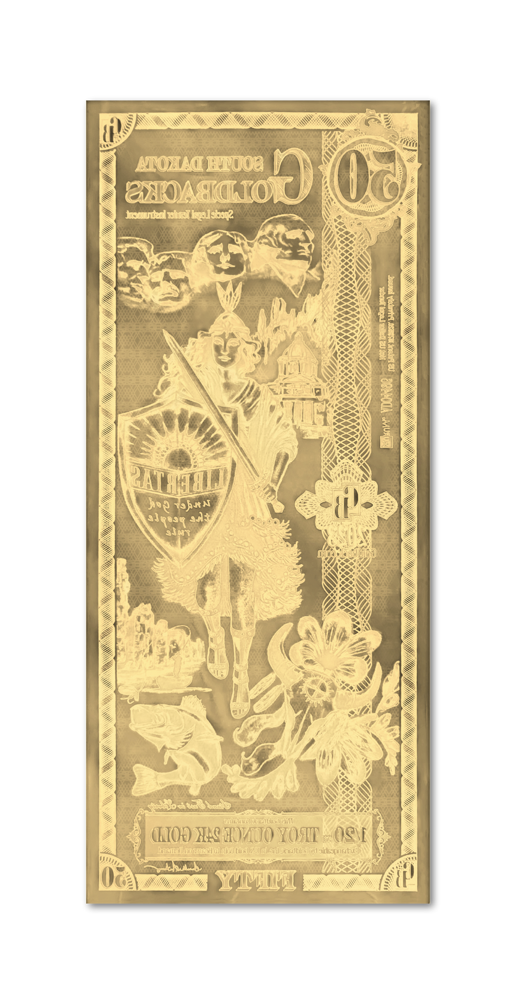 South Dakota 50 Goldback (Classic Artwork), 1/20 troy ounce 24k gold