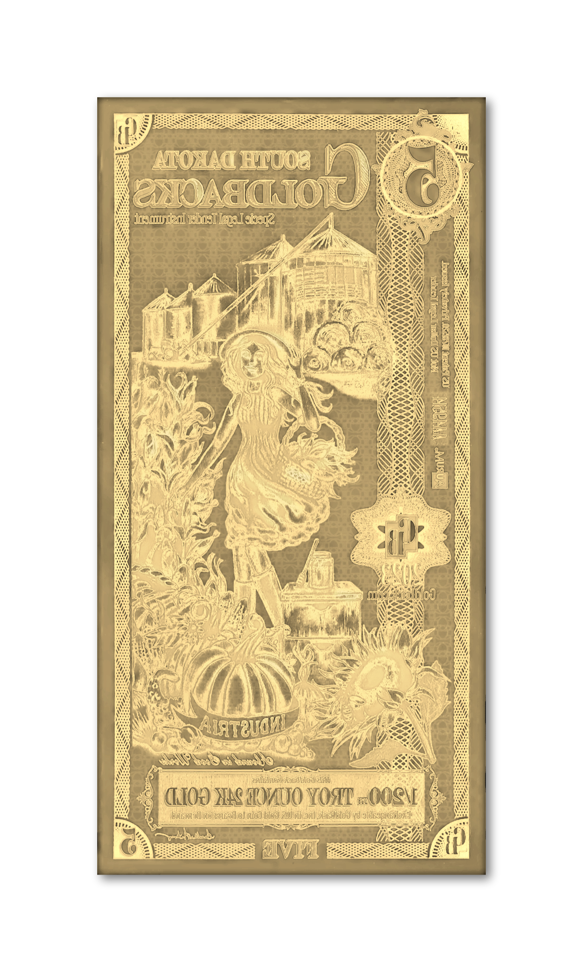 South Dakota 5 Goldback (Classic Artwork), 1/200 troy ounce 24k gold