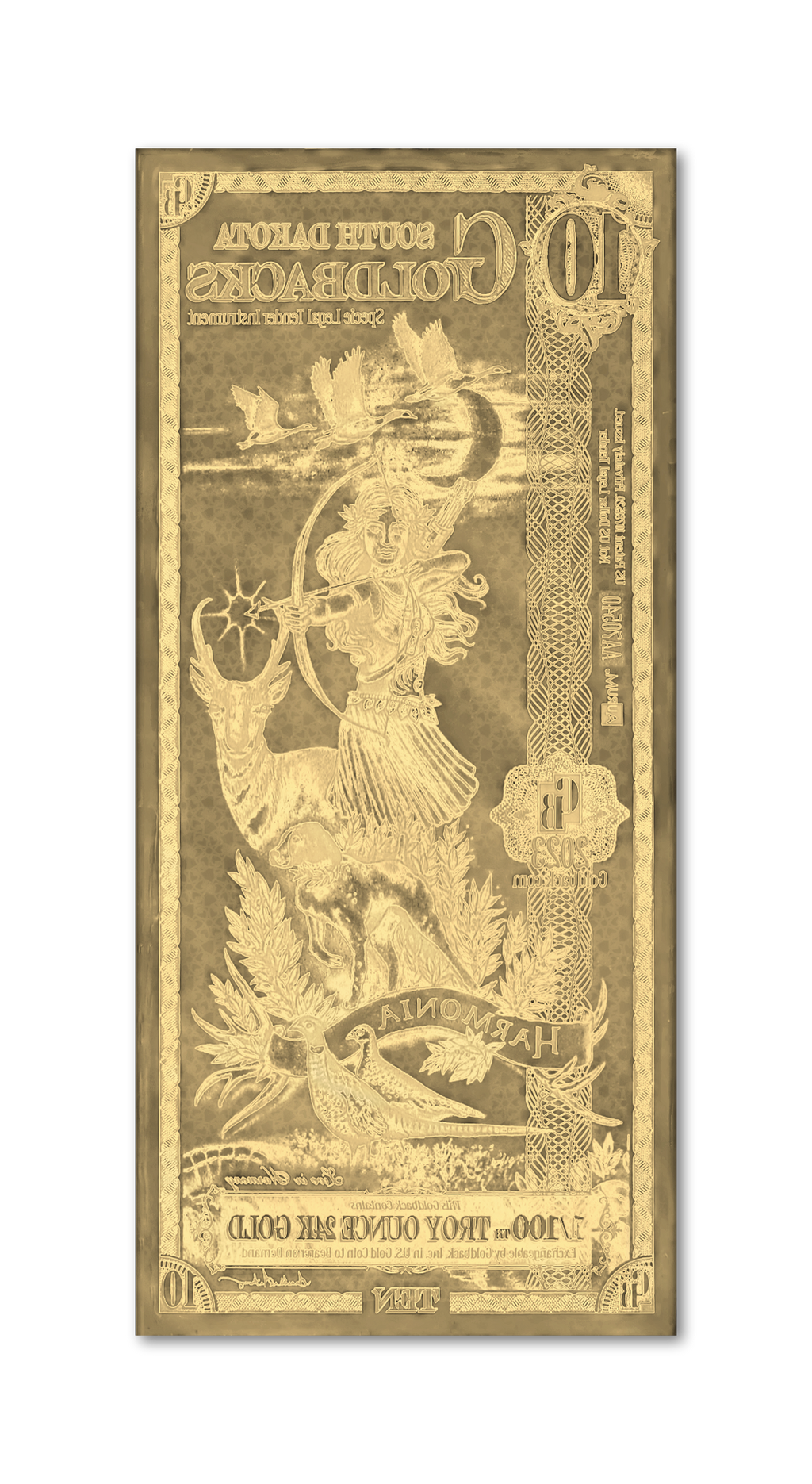 South Dakota 10 Goldback (Classic Artwork), 1/100 troy ounce 24k gold