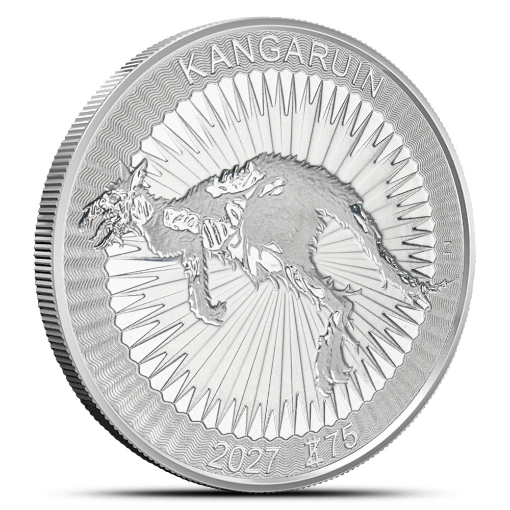 1 oz Zombucks World Kangaruin Silver Round reverse - biohazard symbol