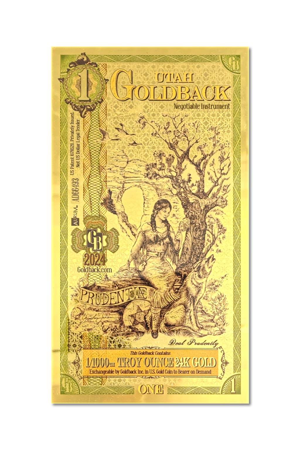Utah 1 Goldback (Classic Artwork), 1/1000 troy ounce 24k gold