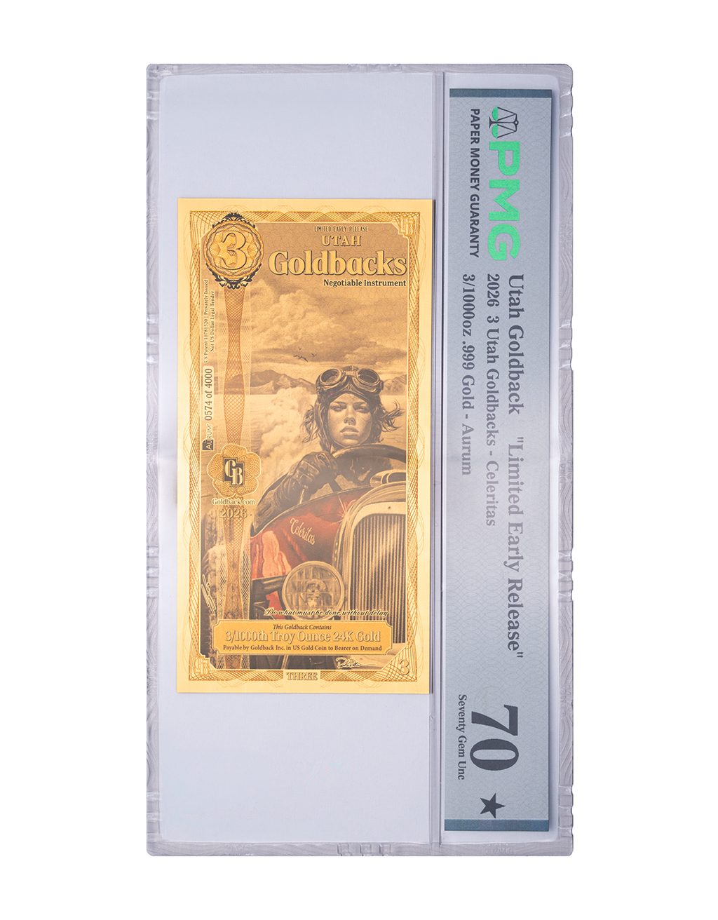 Limited Early Release (LER) Utah 3 Goldback Graded, 3/1000 troy ounce 24k gold