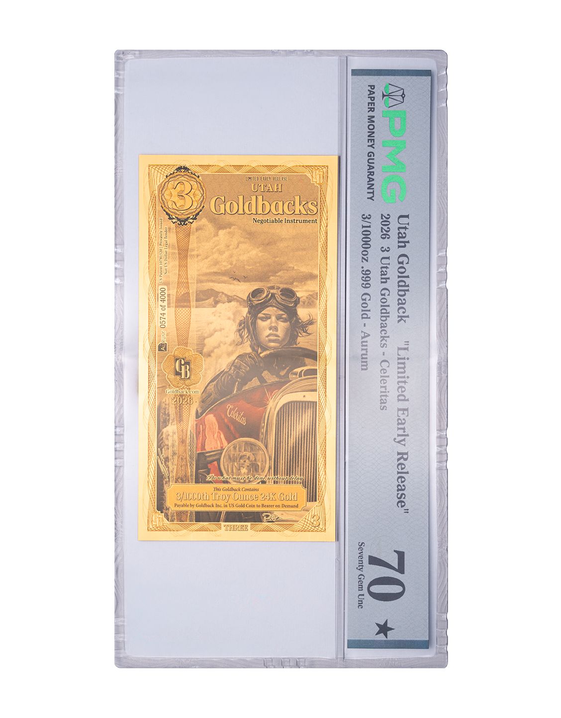 Limited Early Release (LER) Utah 3 Goldback Graded, 3/1000 troy ounce 24k gold