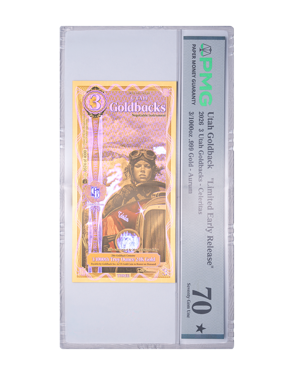 Limited Early Release (LER) Utah 3 Goldback Graded, 3/1000 troy ounce 24k gold