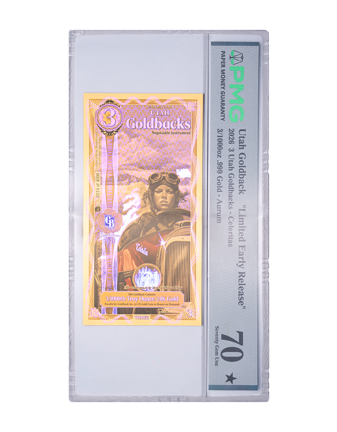 Limited Early Release (LER) Utah 3 Goldback Graded, 3/1000 troy ounce 24k gold