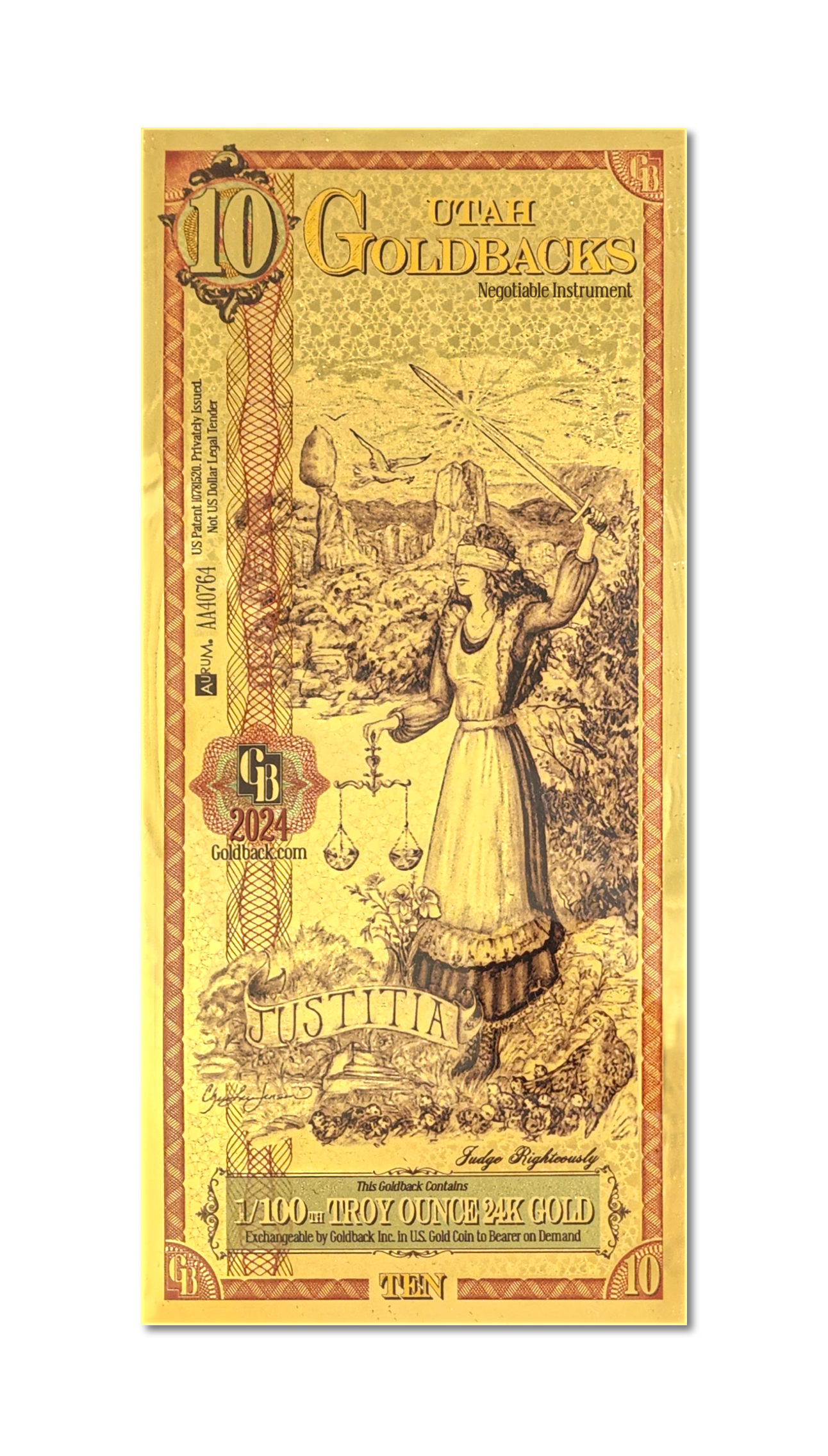 Utah 10 Goldback (Classic Artwork) — front