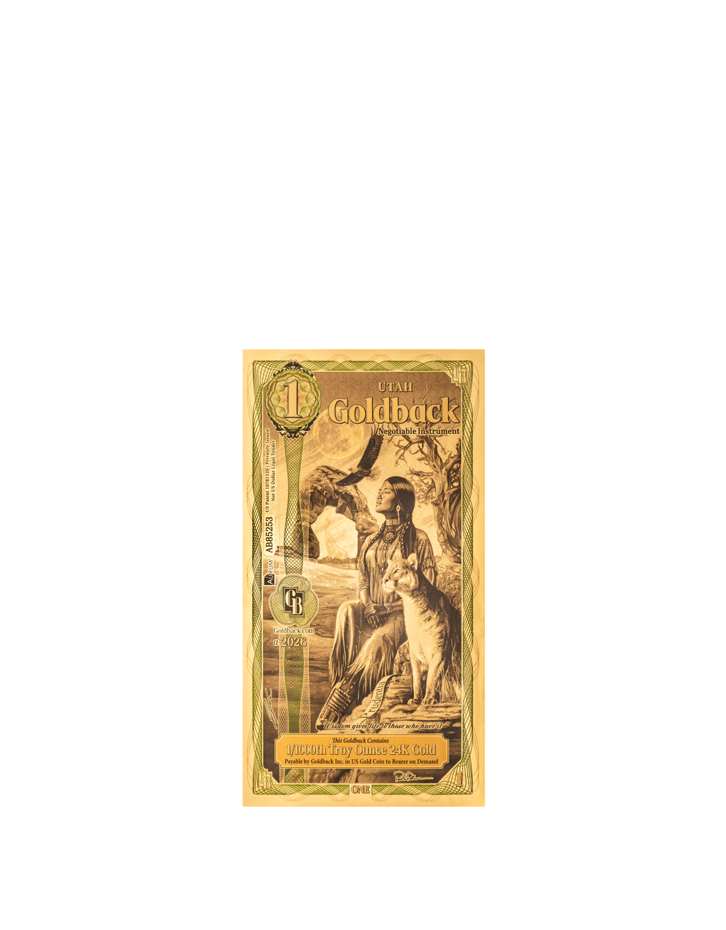 Utah 1 Goldback (Modern Artwork) — front