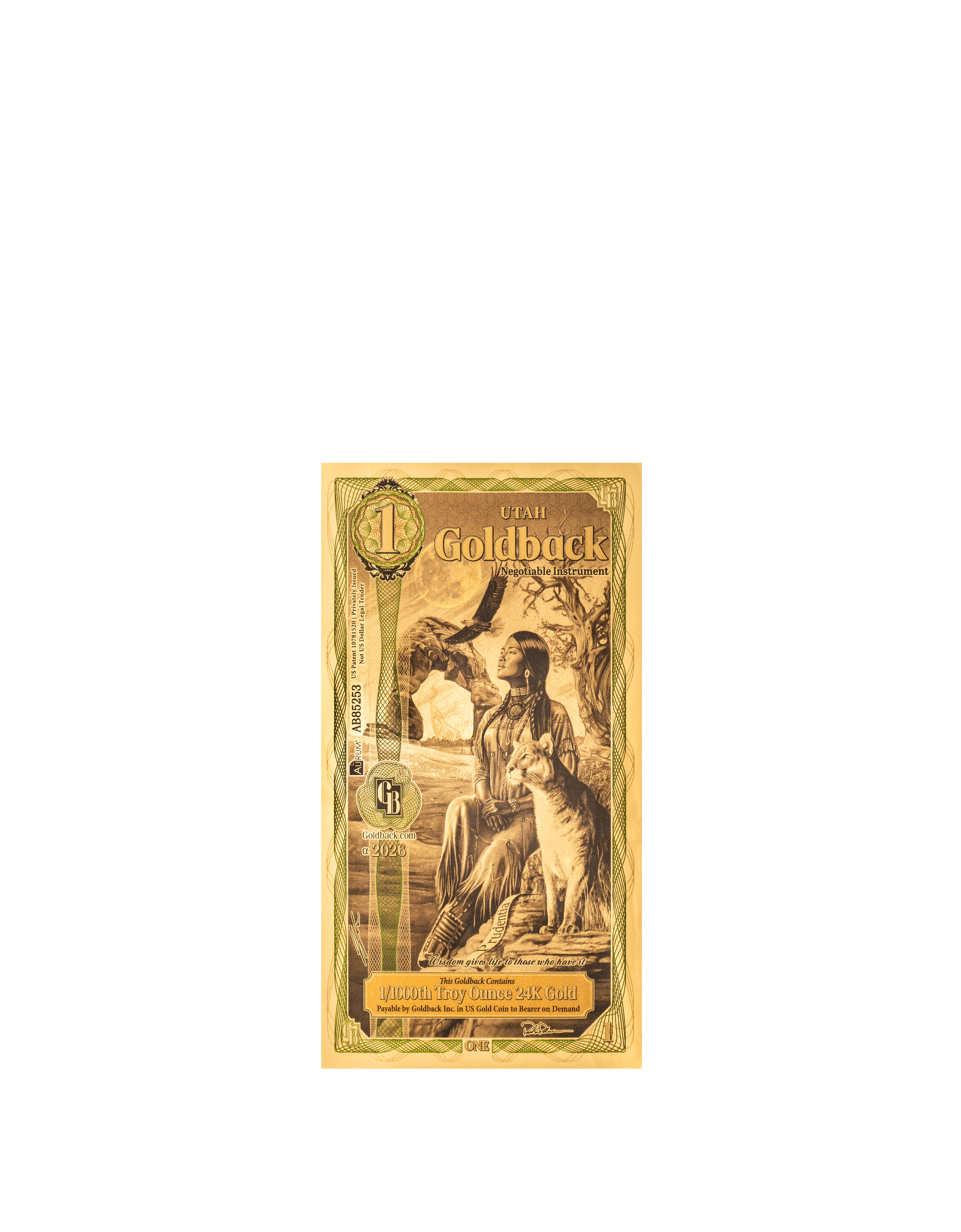 Utah 1 Goldback (Modern Artwork) — front
