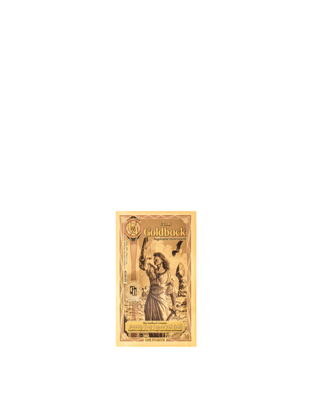 Utah 1/4 Goldback (Modern Artwork) — front