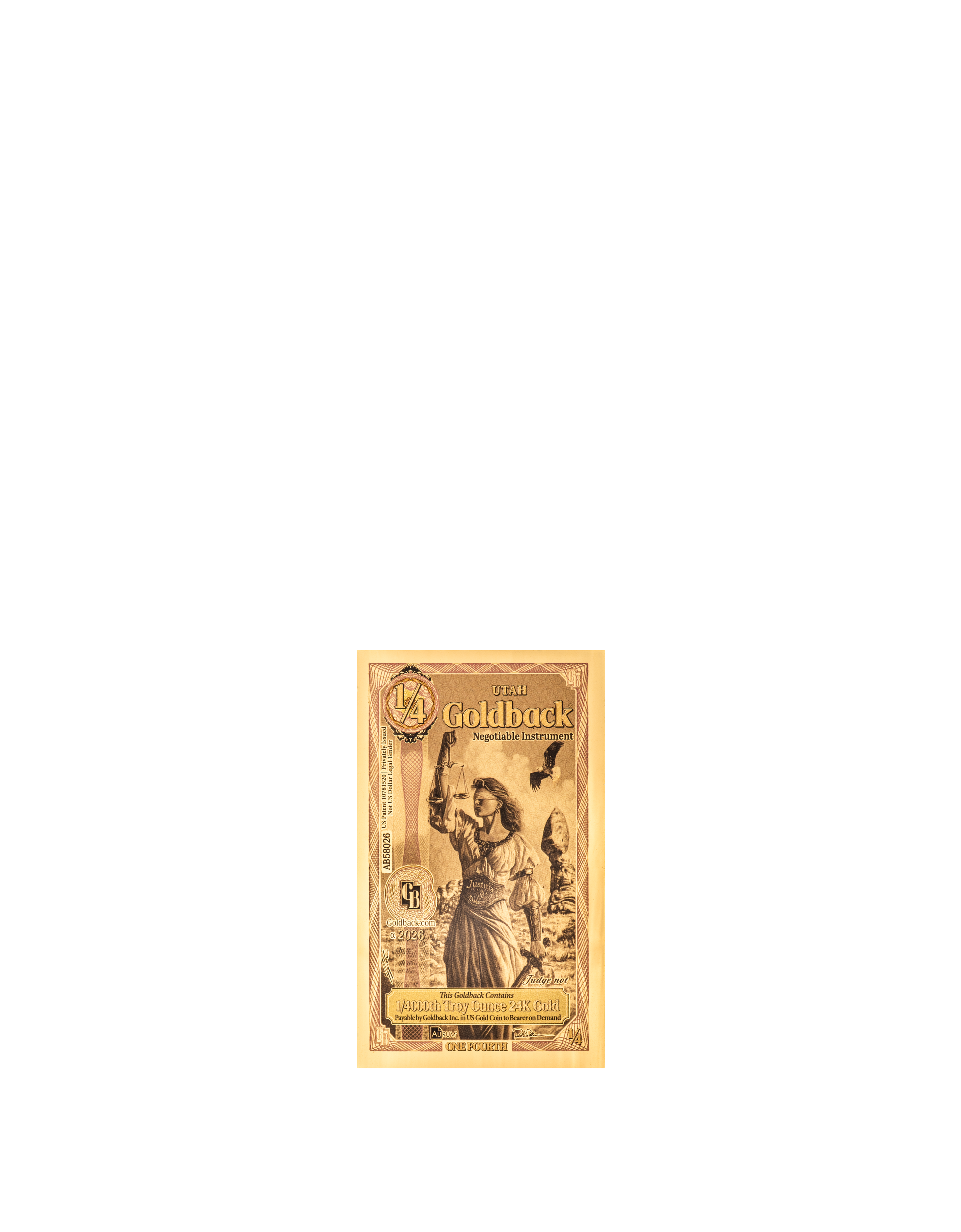 Utah 1/4 Goldback (Modern Artwork) — front