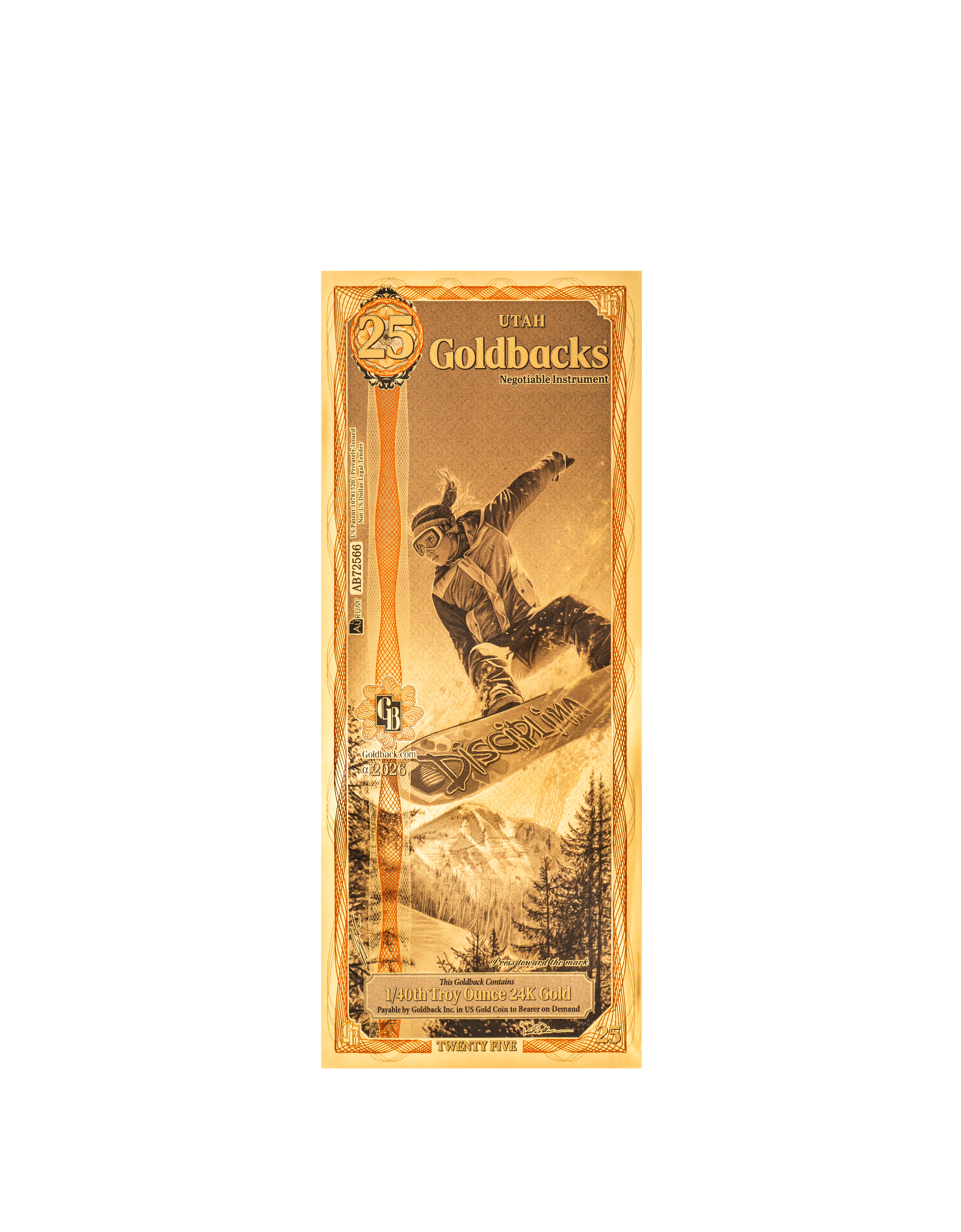 Utah 25 Goldback (Modern Artwork) — front