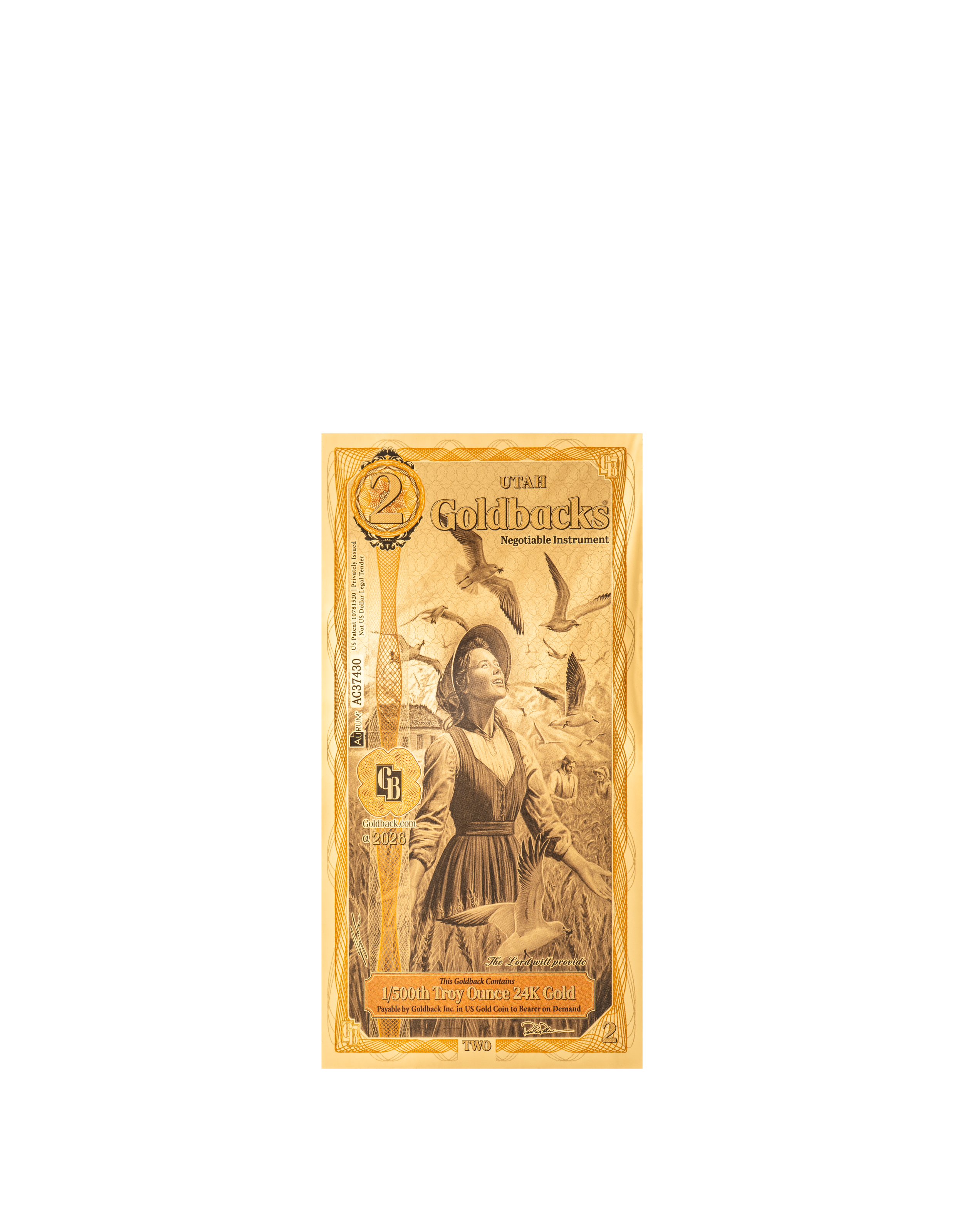 Utah 2 Goldback (Modern Artwork) — front