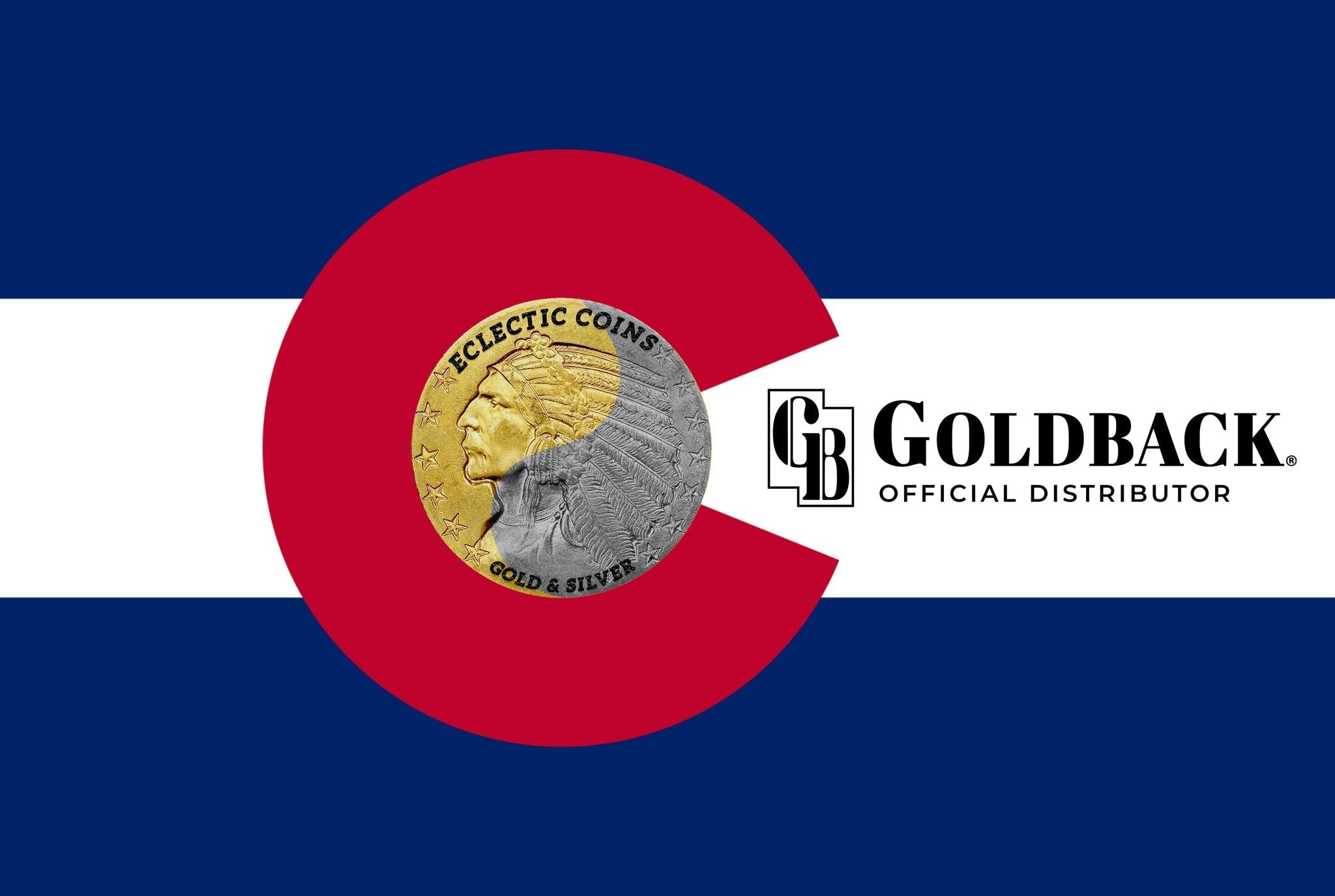 Colorado flag with Eclectic Coins and Goldback logo