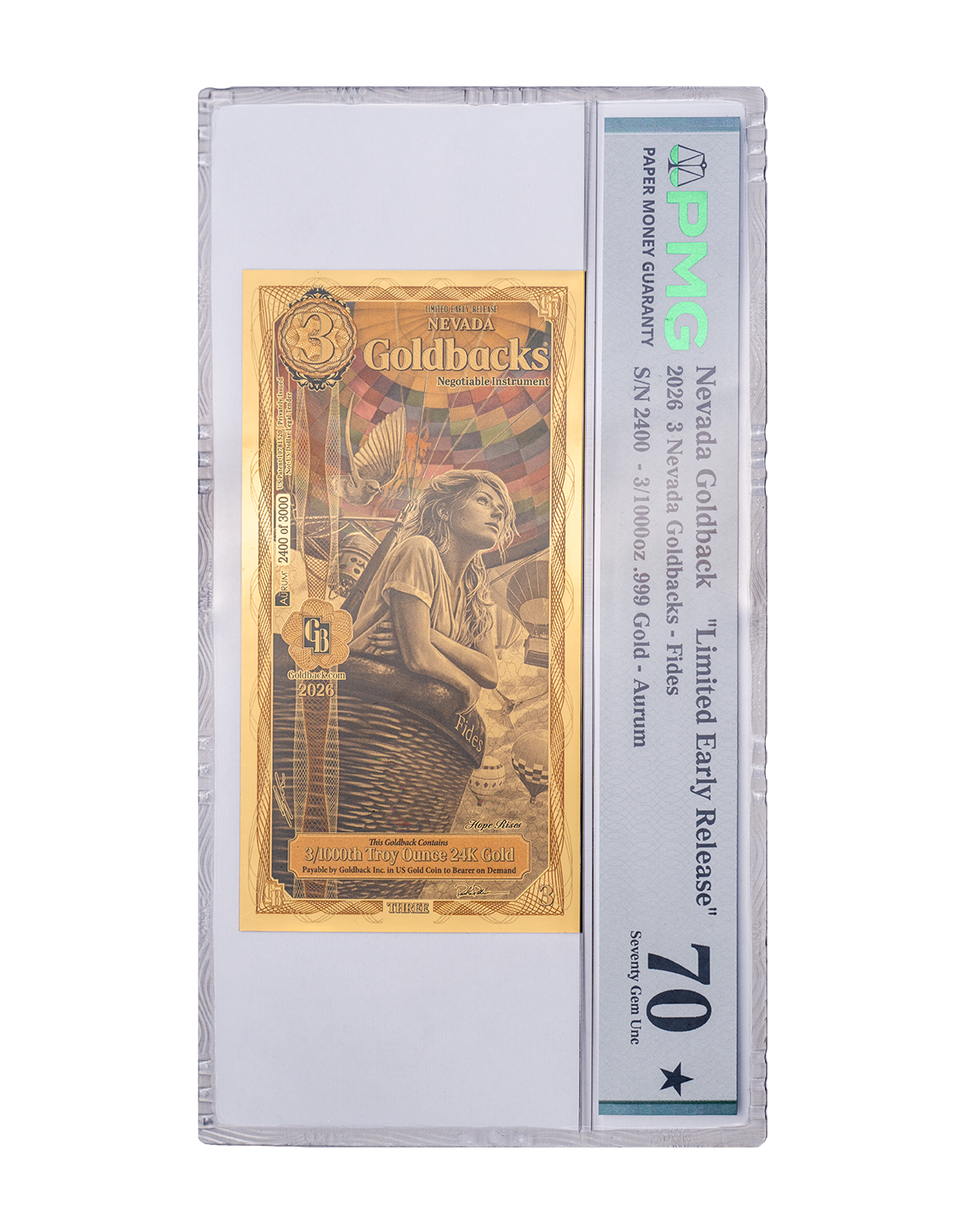 Limited Early Release Nevada 3 Goldback, front