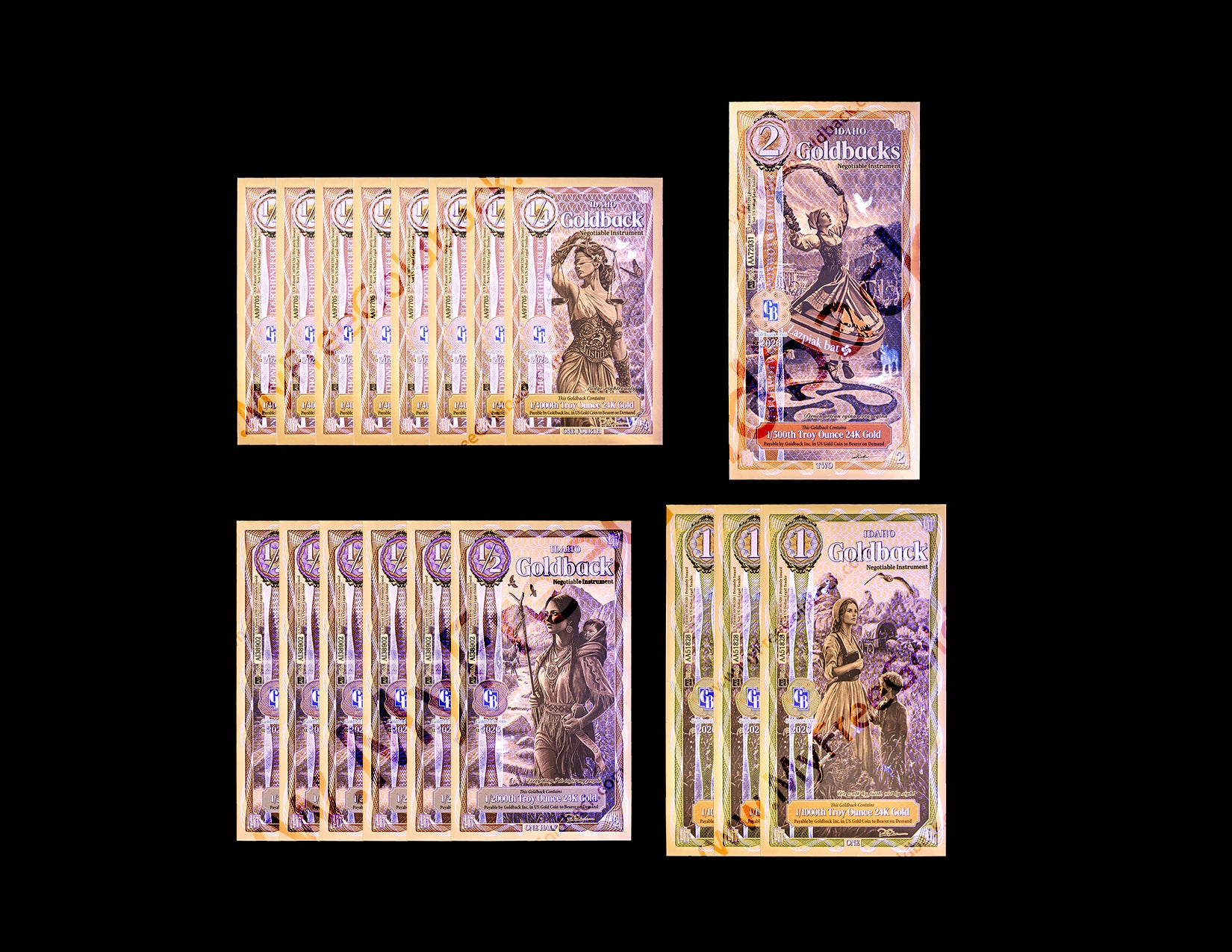 Idaho Goldbacks Mini Pack- 1/4, 1/2 ,1, 2 (10 Face Value)