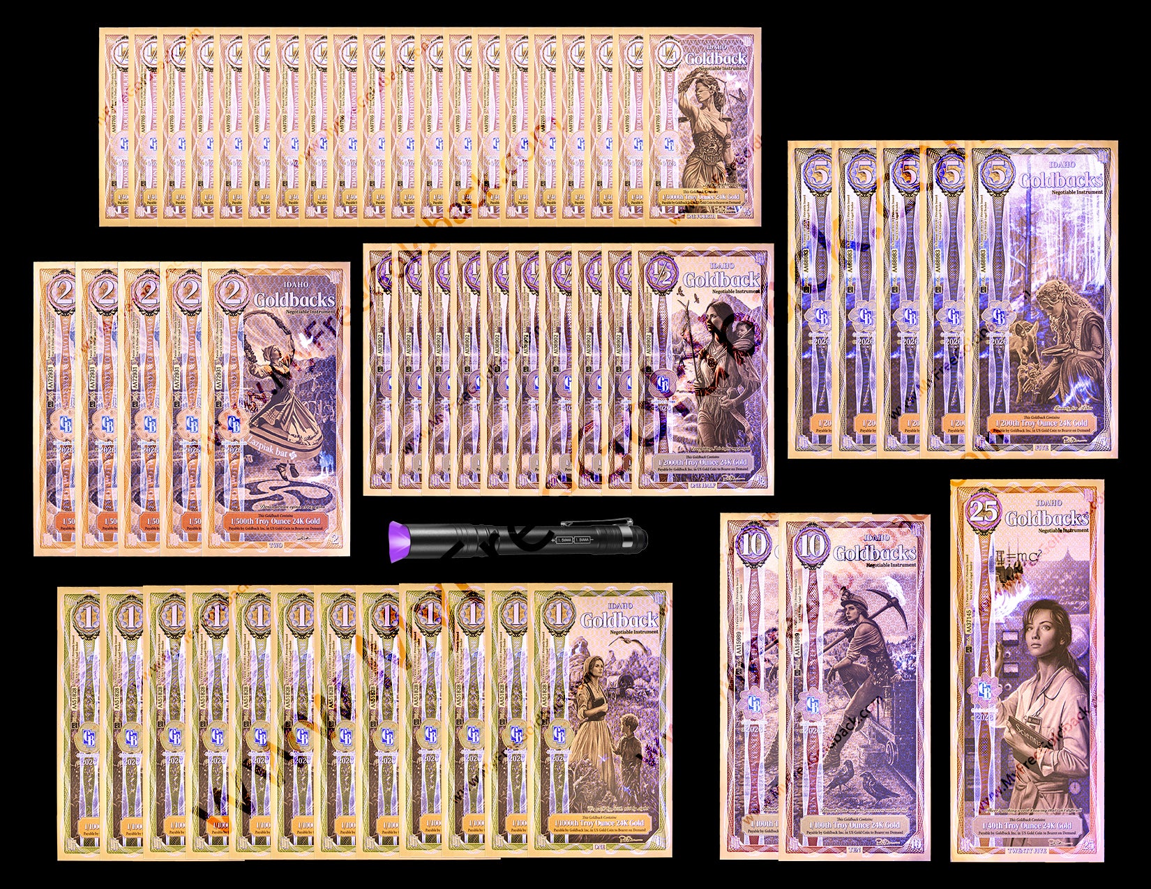 Idaho Goldbacks Mix Pack Version A- 1/4, 1/2 ,1, 2, 5, 10, 25 (100 Face Value)