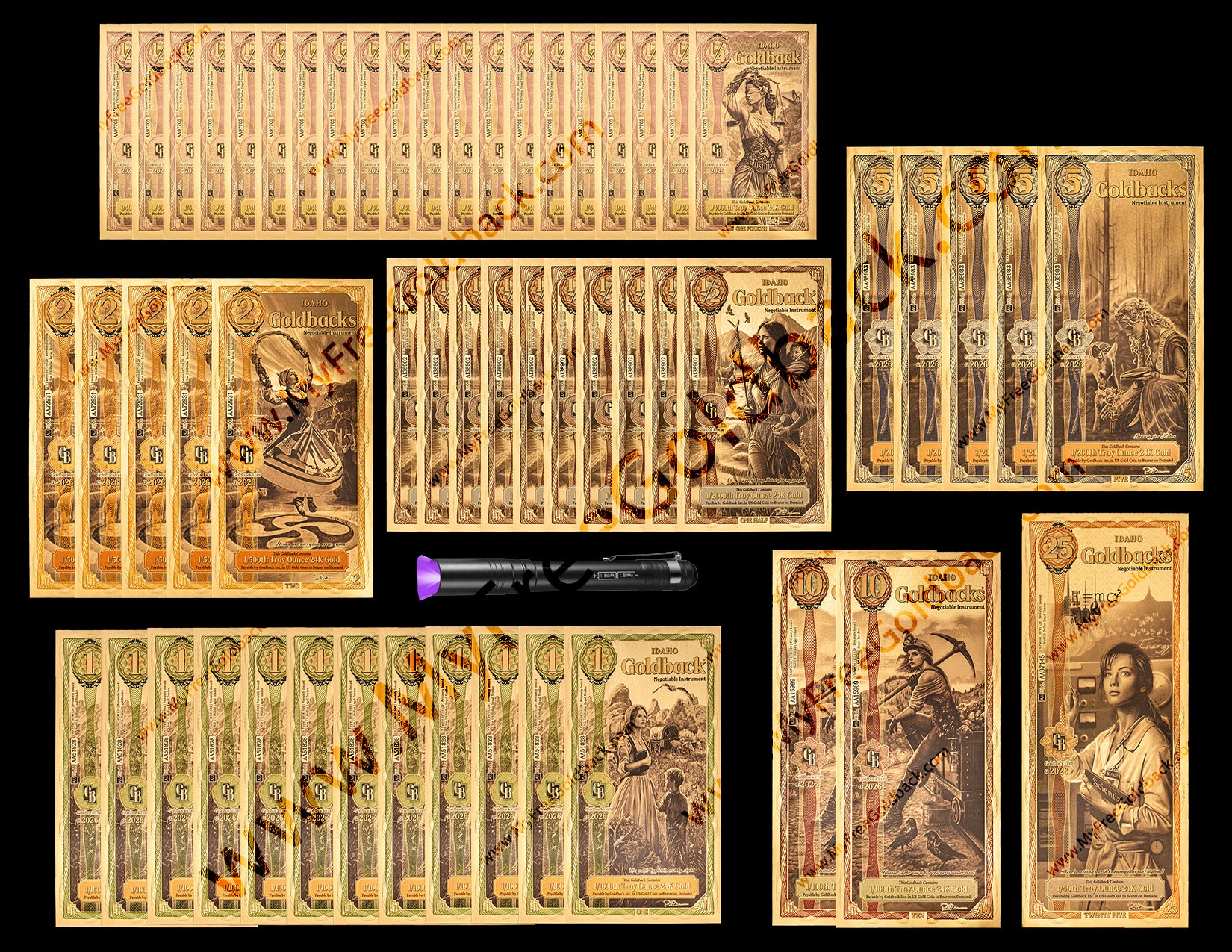 Idaho Goldbacks Mix Pack Version A- 1/4, 1/2 ,1, 2, 5, 10, 25 (100 Face Value)