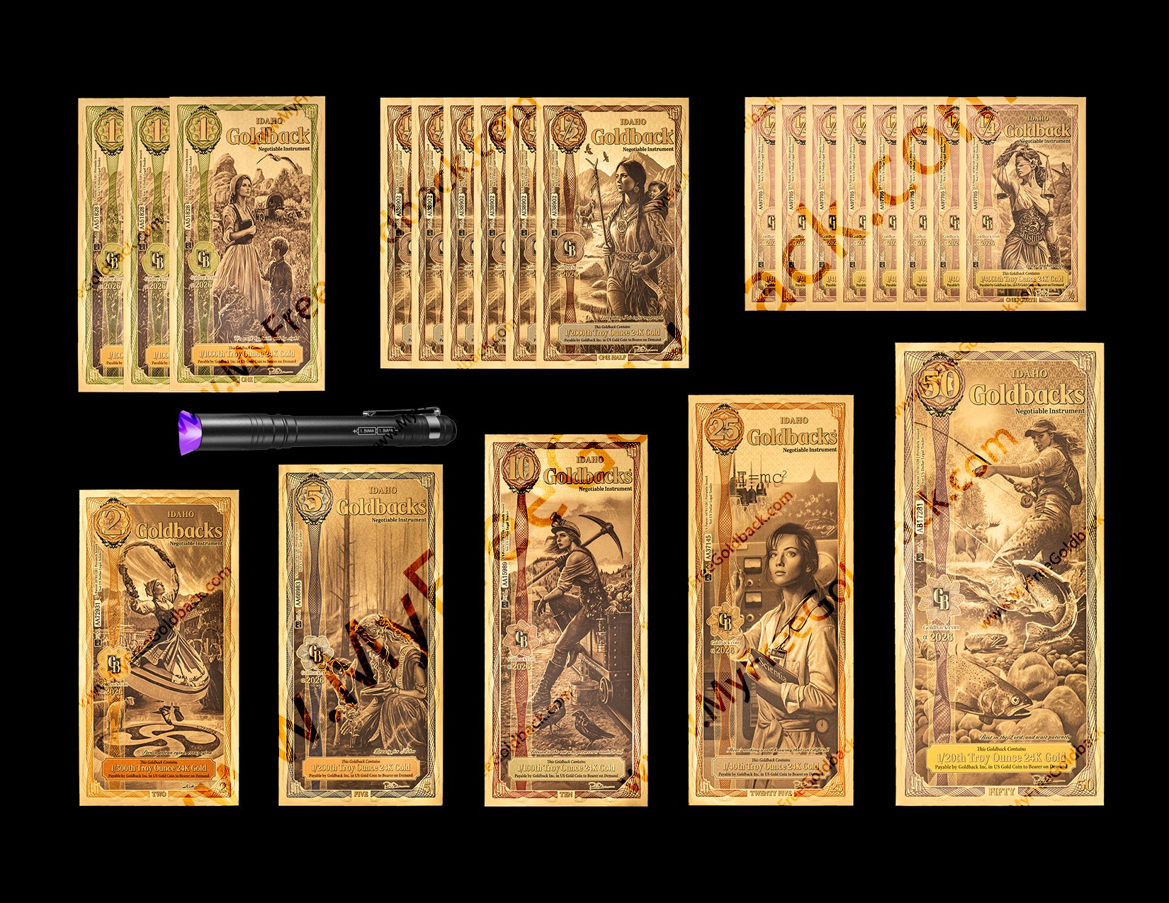 Idaho Goldbacks Mix Pack Version B- 1/4, 1/2 ,1, 2, 5, 10, 25, 50 (100 Face Value)