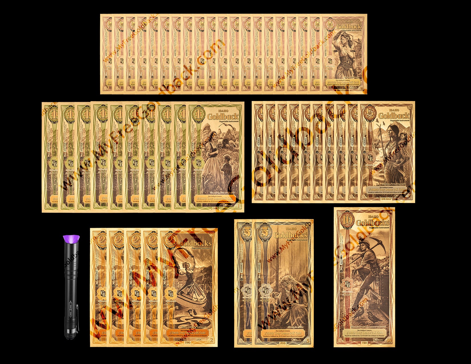 Idaho Goldbacks Variety Pack Version A- 1/4, 1/2 ,1, 2, 5, 10 (50 Face Value)