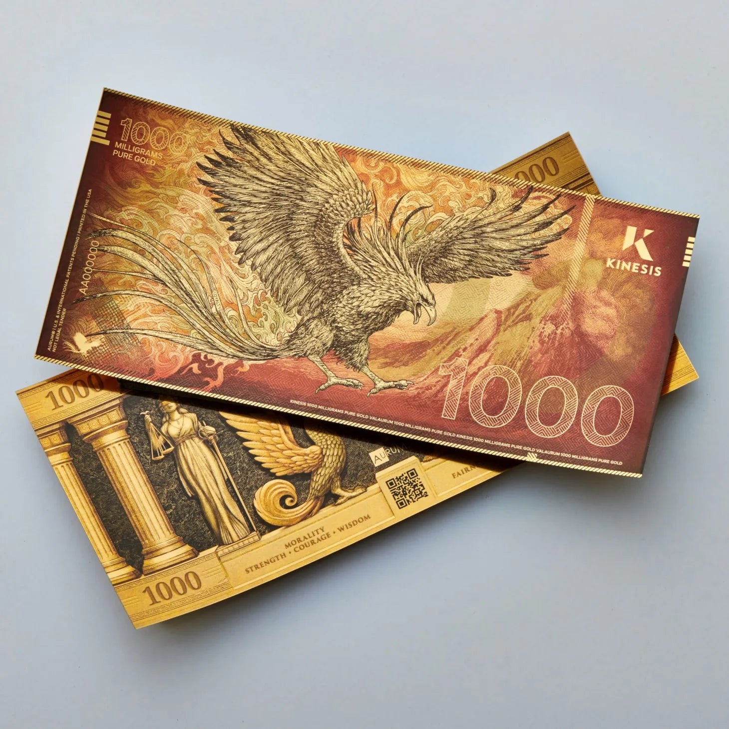 1000mg Kinesis Phoenix 24k Gold Bill- Aurum maker of Goldback