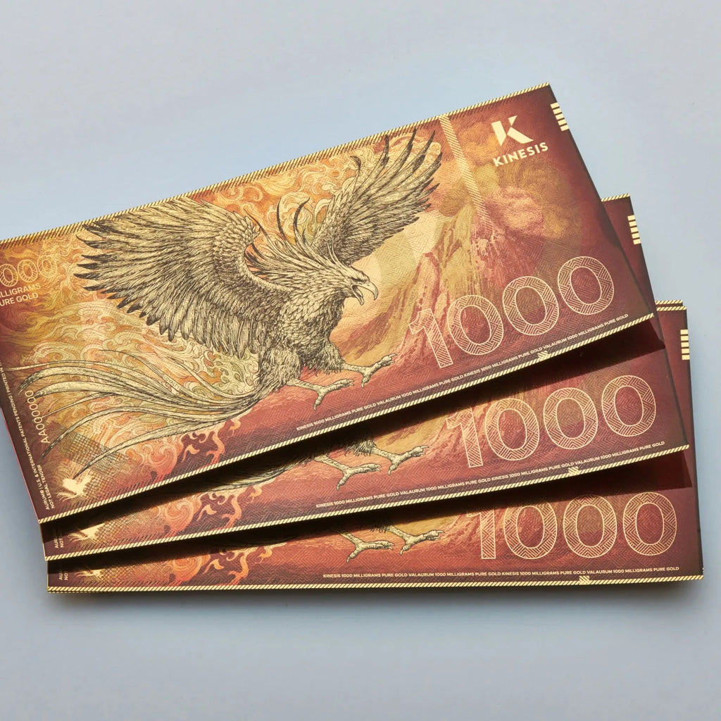 1000mg Kinesis Phoenix 24k Gold Bill- Aurum maker of Goldback