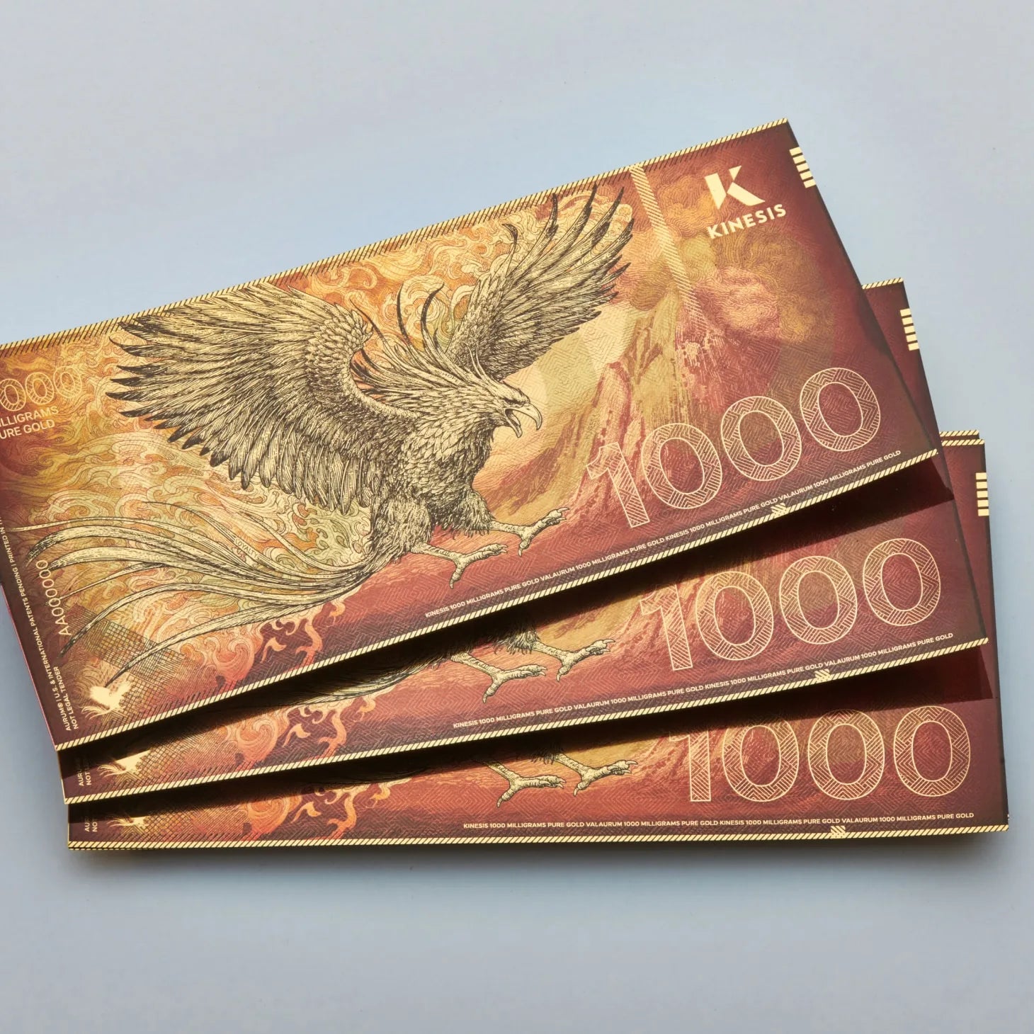 1000mg Kinesis Phoenix 24k Gold Bill- Aurum maker of Goldback