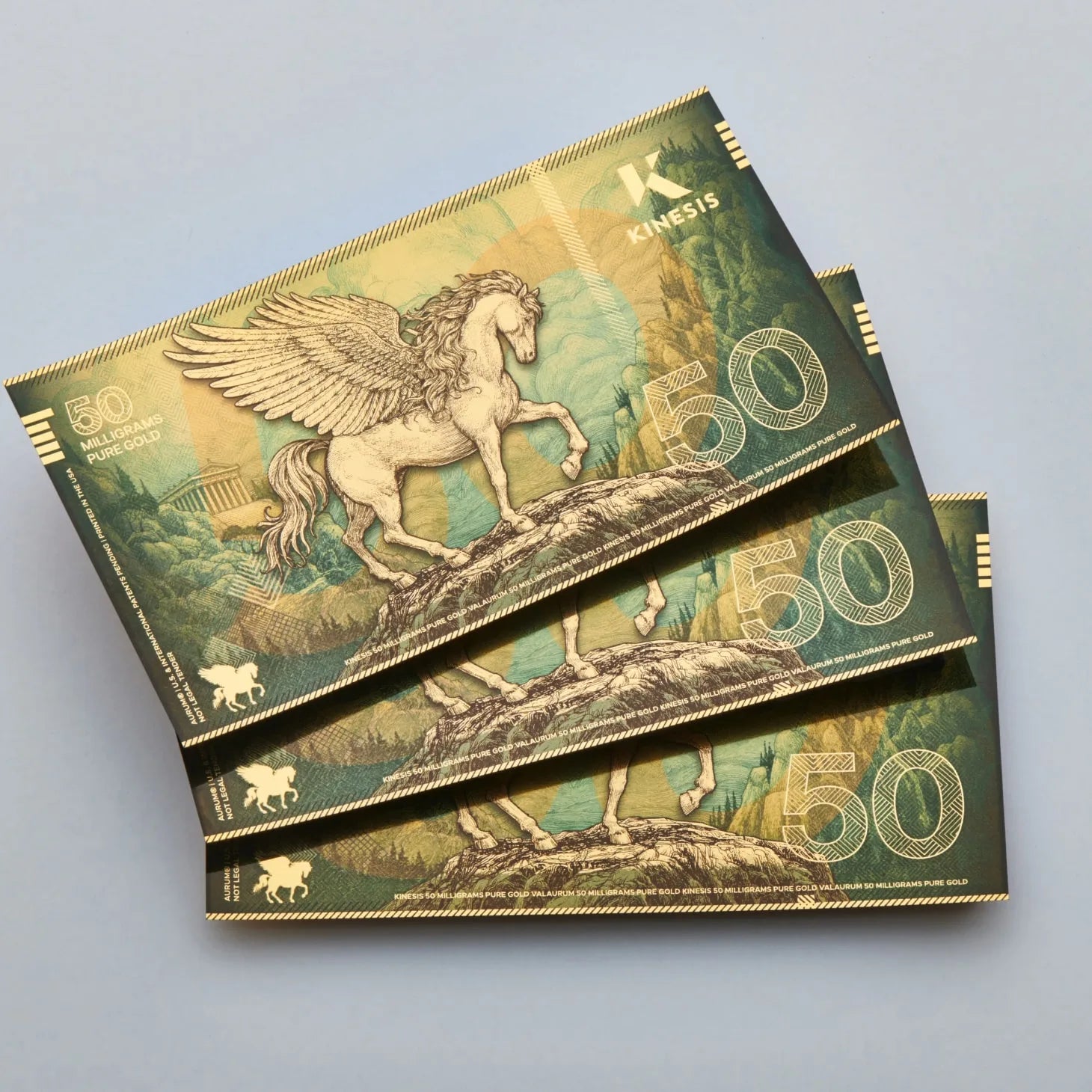 50mg Kinesis Pegasus 24k Gold Bill- Aurum maker of Goldback