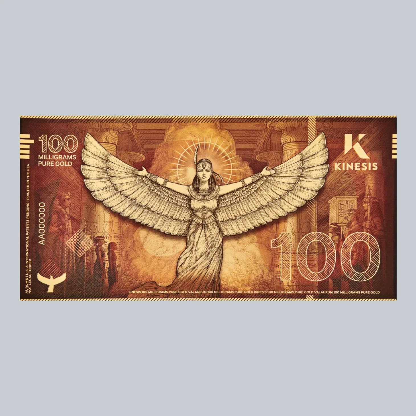 100mg Kinesis Ma’at 24k Gold Bill- Aurum maker of Goldback