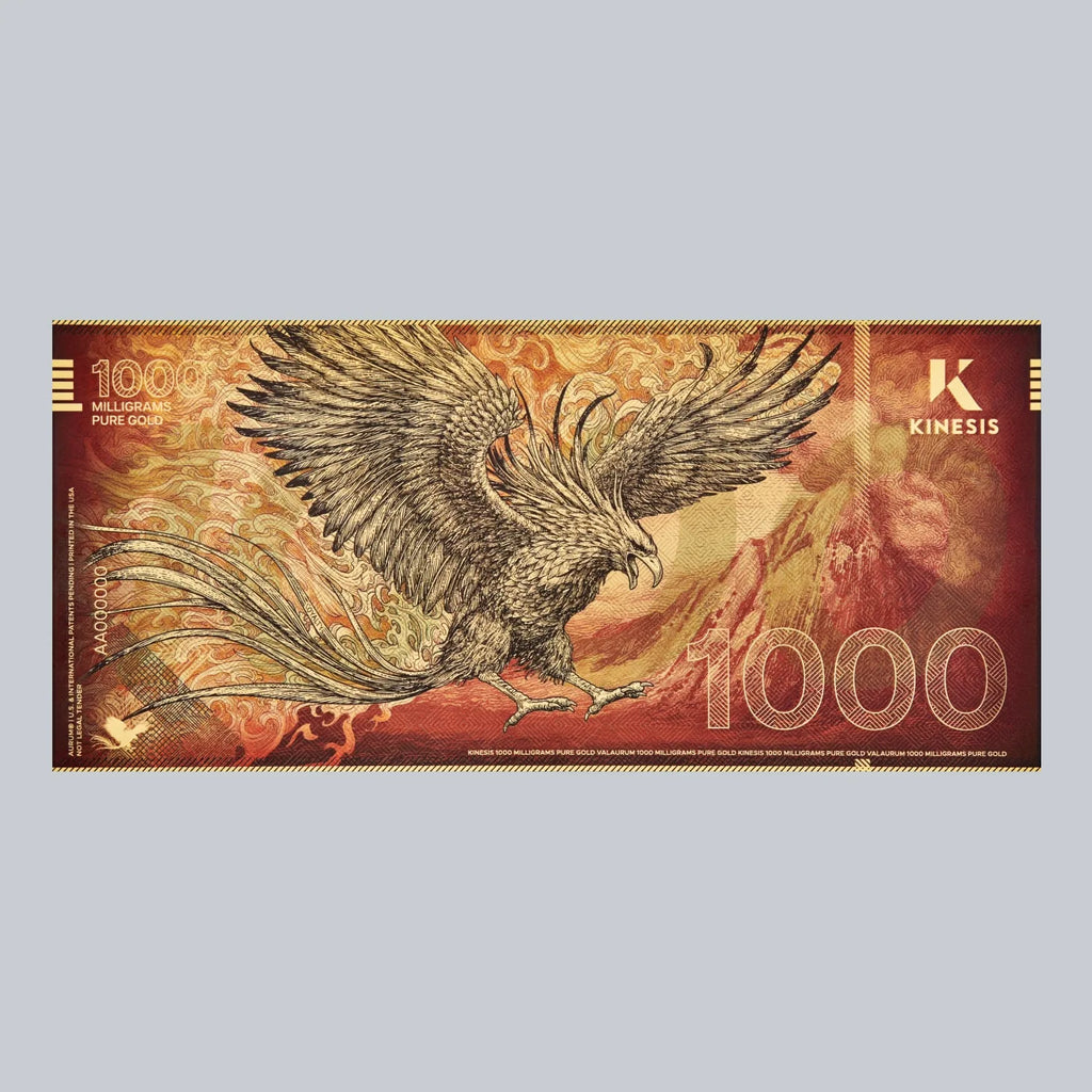 1000mg Kinesis Phoenix 24k Gold Bill- Aurum maker of Goldback