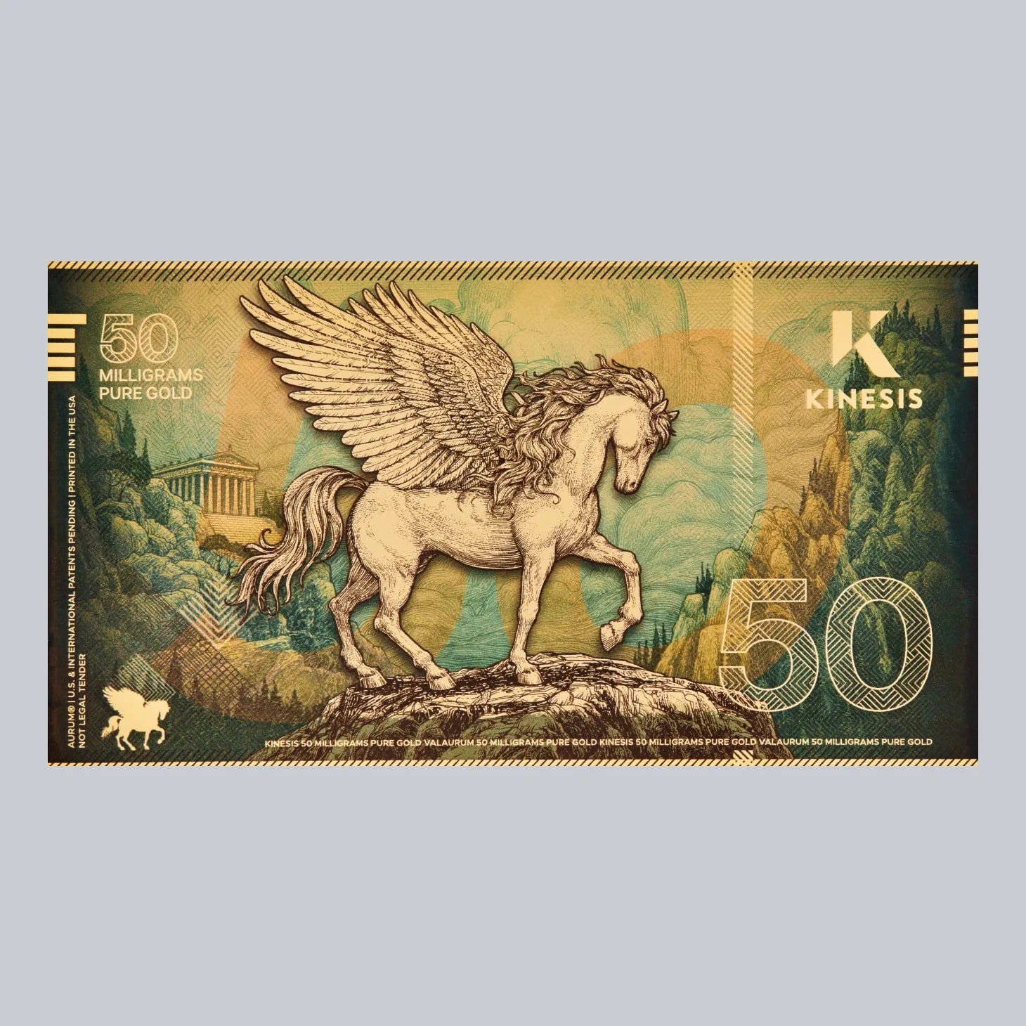 50mg Kinesis Pegasus 24k Gold Bill- Aurum maker of Goldback