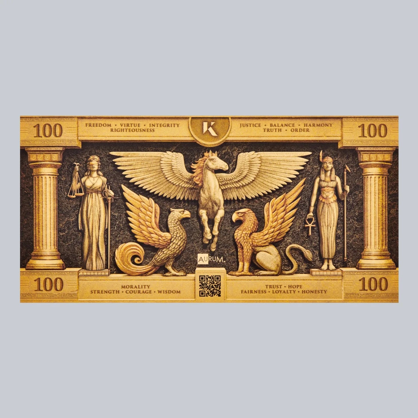 100mg Kinesis Ma’at 24k Gold Bill- Aurum maker of Goldback