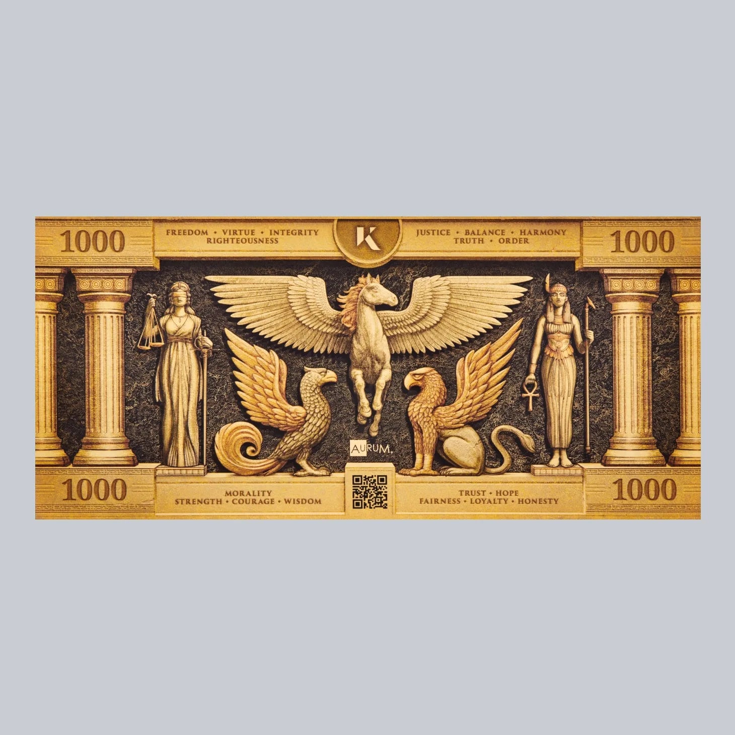 1000mg Kinesis Phoenix 24k Gold Bill- Aurum maker of Goldback