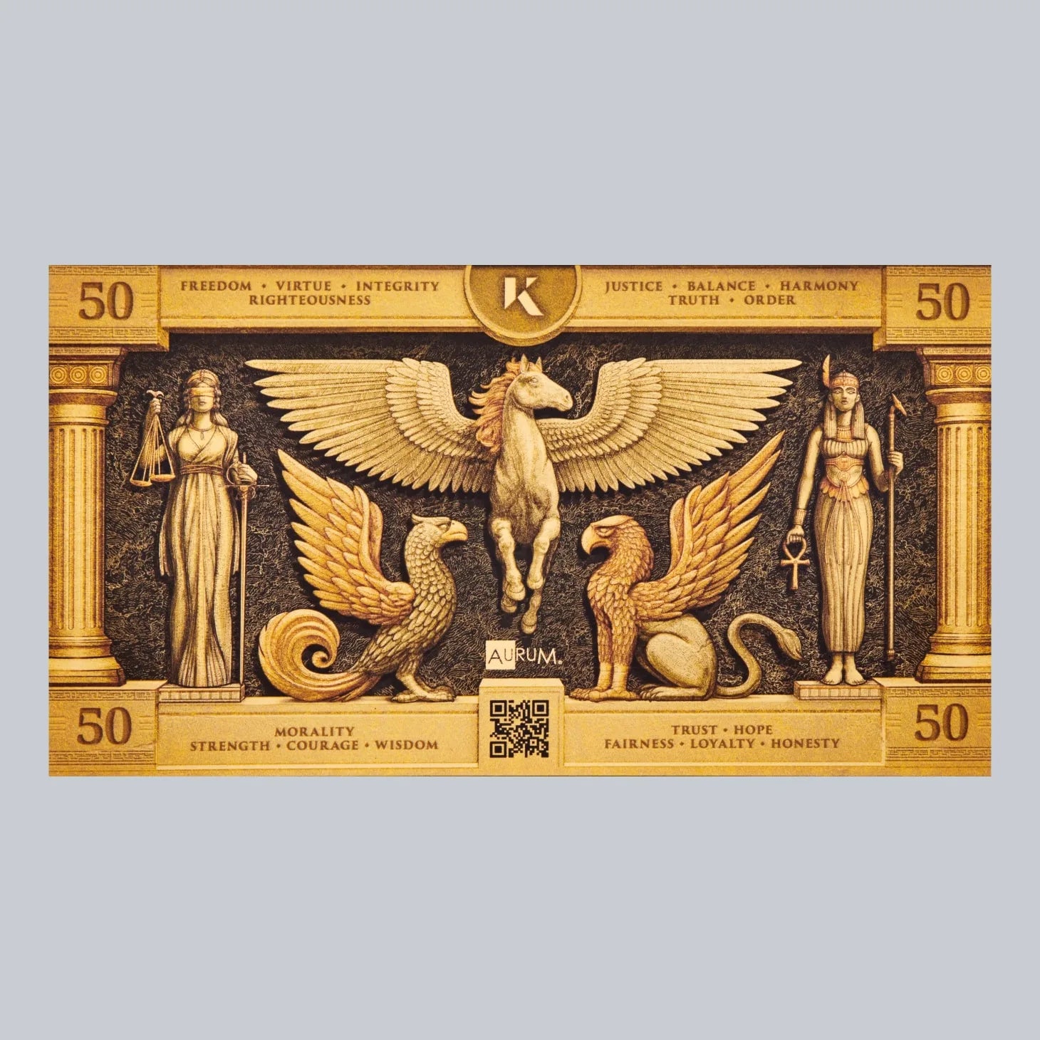 50mg Kinesis Pegasus 24k Gold Bill- Aurum maker of Goldback