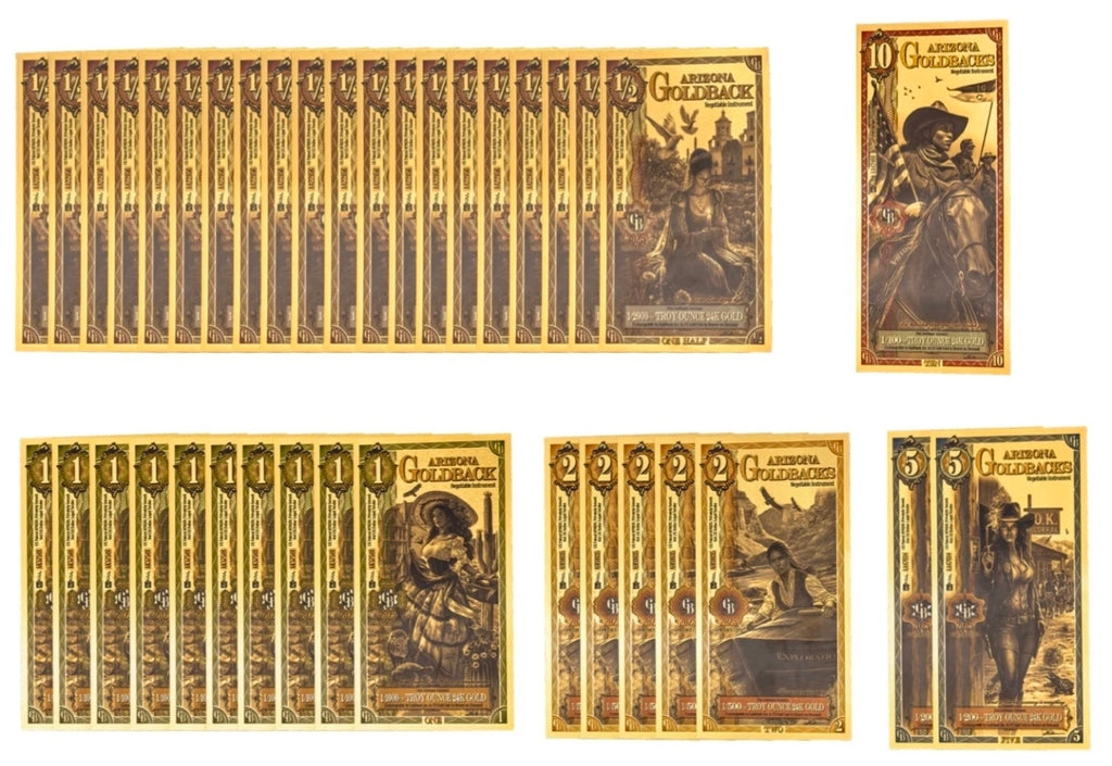 Arizona Goldbacks Variety Pack- 1/2 ,1, 2, 5, 10 (50 Face Value)
