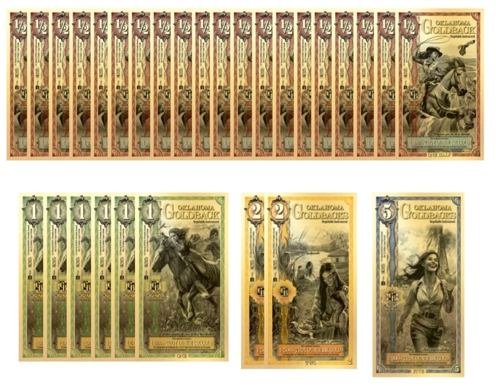 Oklahoma Goldbacks Starter Pack 1/2 ,1, 2, 5 (25 Face Value)