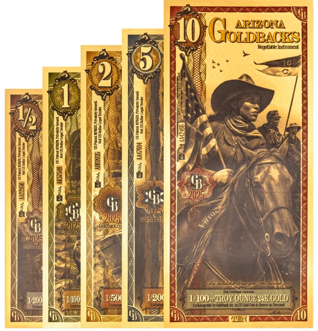 Arizona Goldbacks Value Pack- 1/2 ,1, 2, 5, 10 (18.5 Face Value)