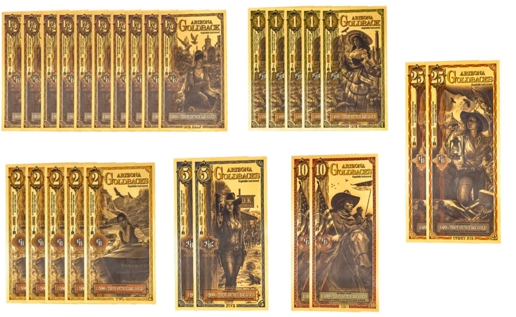 Arizona Goldbacks Mix Pack Version 2- 1/2 ,1, 2, 5, 10, 25 (100 Face Value)