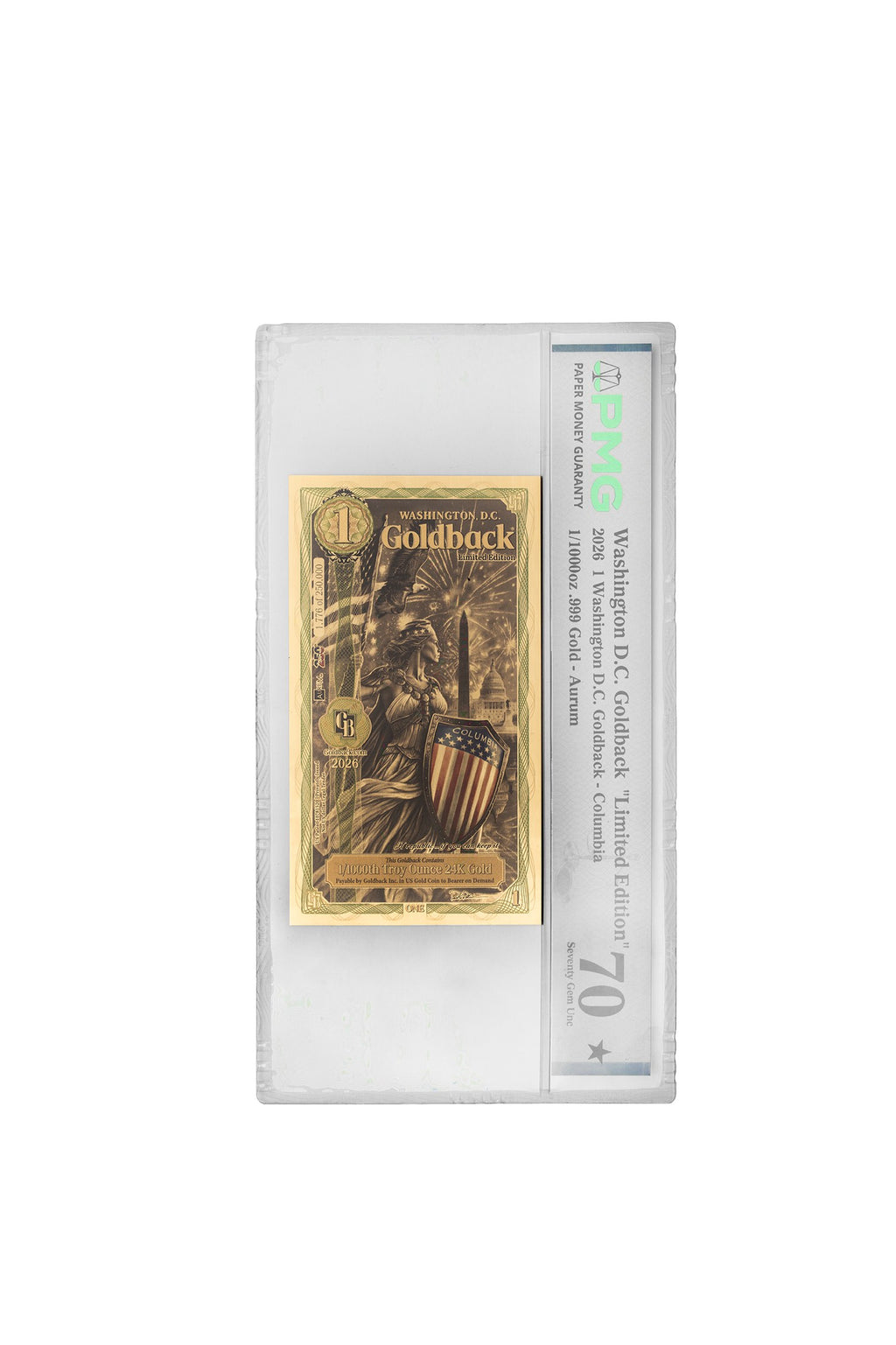 Washington D.C. 1 Goldback Colorized Graded front