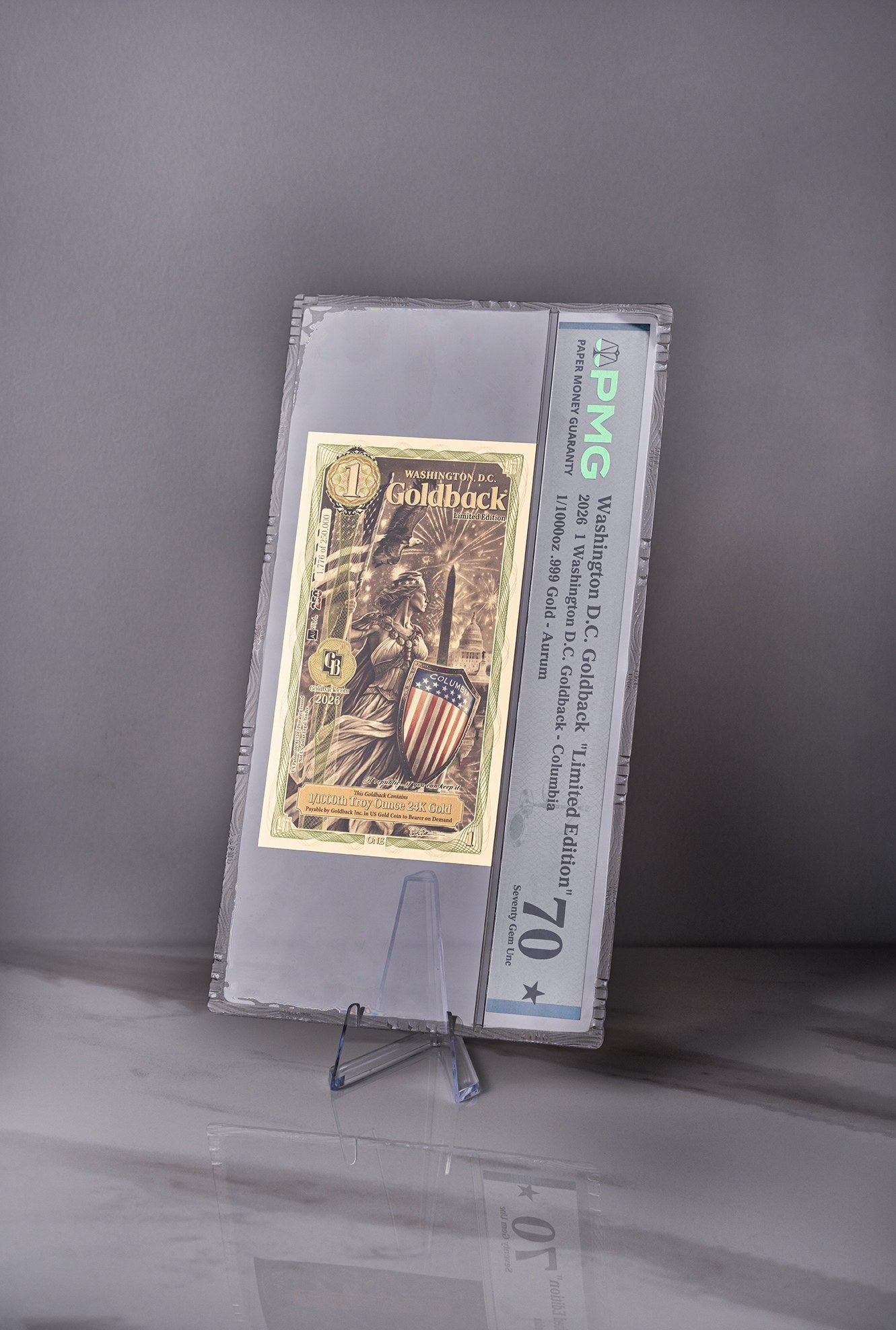 Washington D.C. 1 Goldback Colorized Graded PMG 70 (studio)