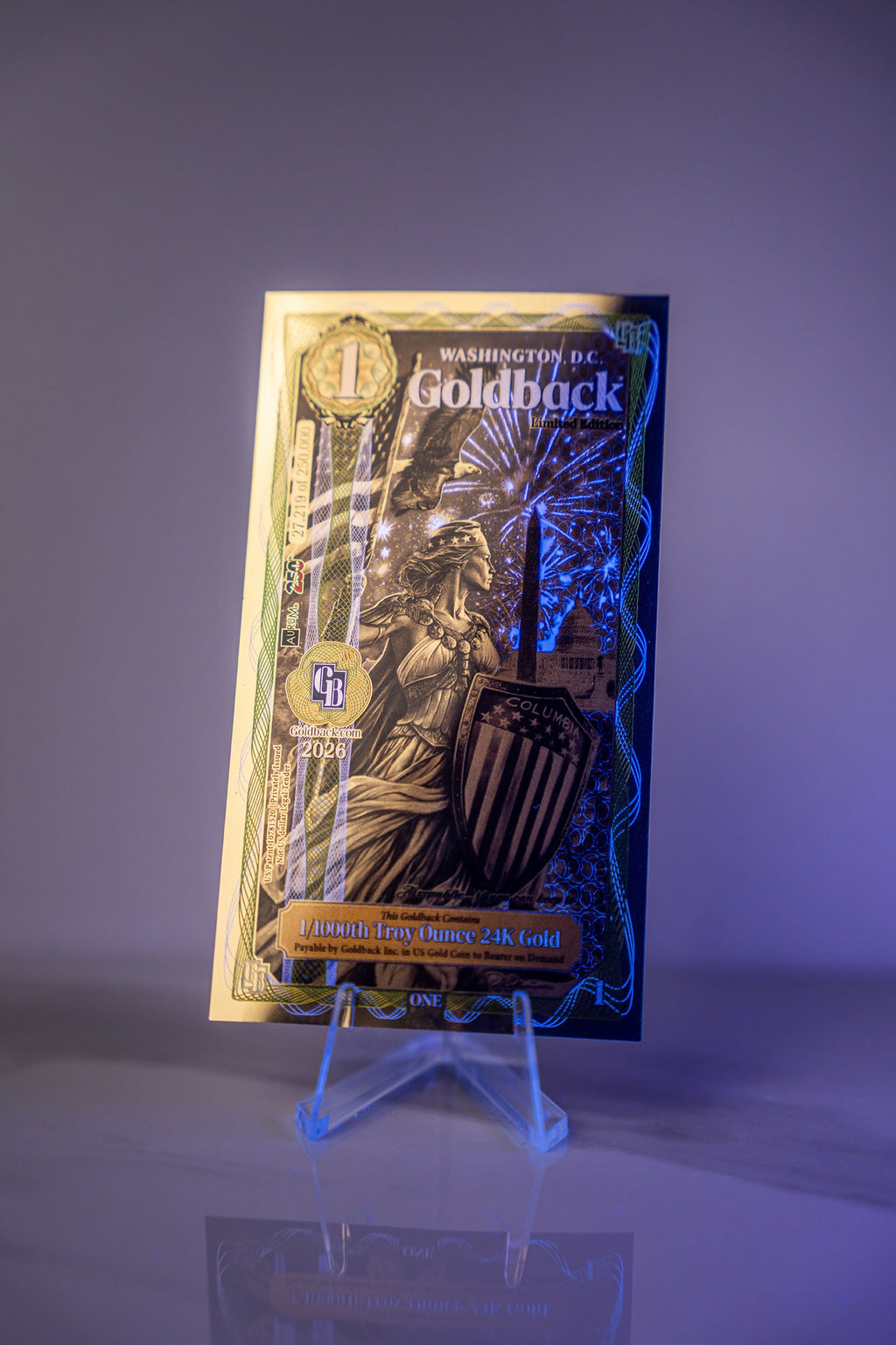 Washington D.C. Goldback UV-reactive security features